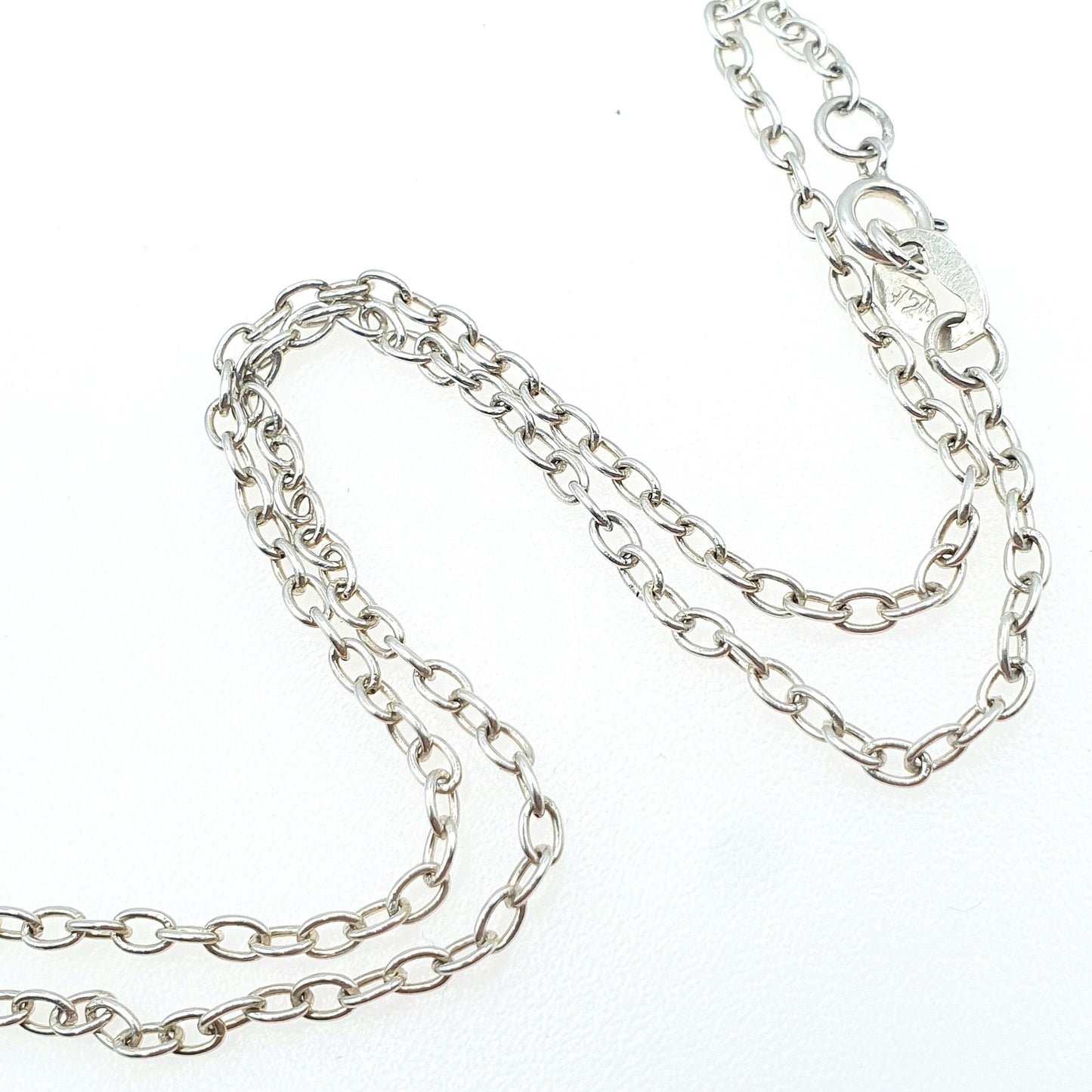 Antique Solid Silver Marcasite Flower Necklace Chain Link Art Deco 1920s Womens Ladies Jewelry Jewellery Unisex 40cm 11.21g