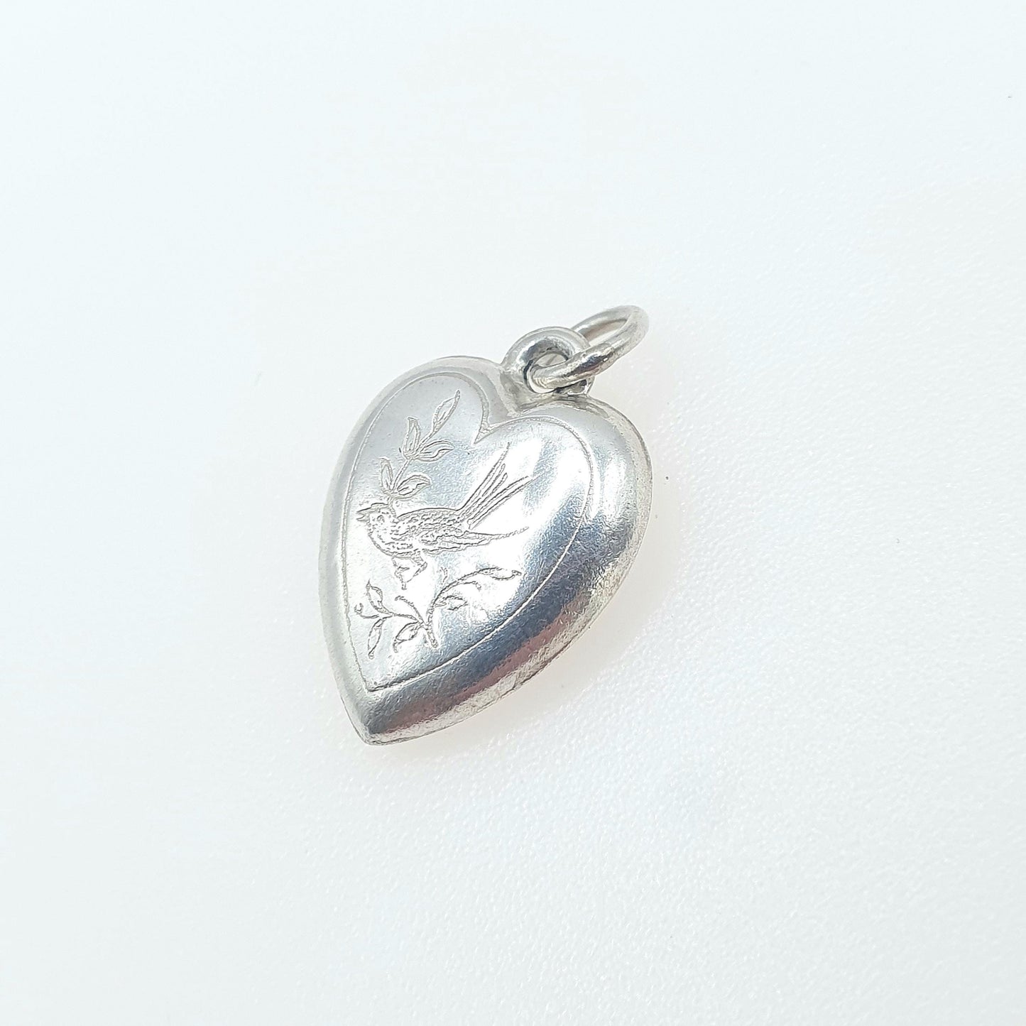 Antique Solid Silver Heart Bird Pendant Charm Small Gift Cute Love Gift Swallow Unisex Vintage Womens Necklace Jewellery Jewelry