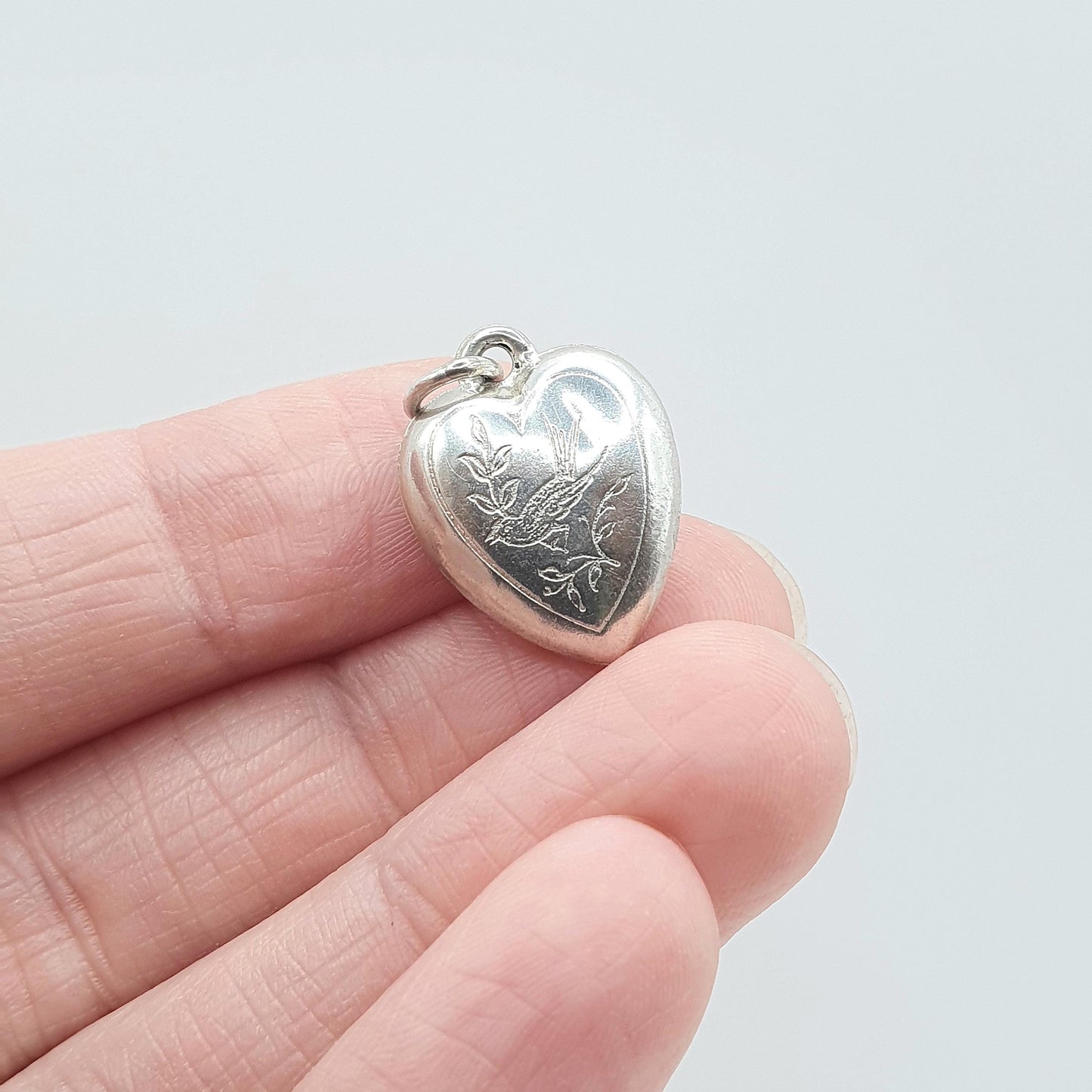Antique Solid Silver Heart Bird Pendant Charm Small Gift Cute Love Gift Swallow Unisex Vintage Womens Necklace Jewellery Jewelry
