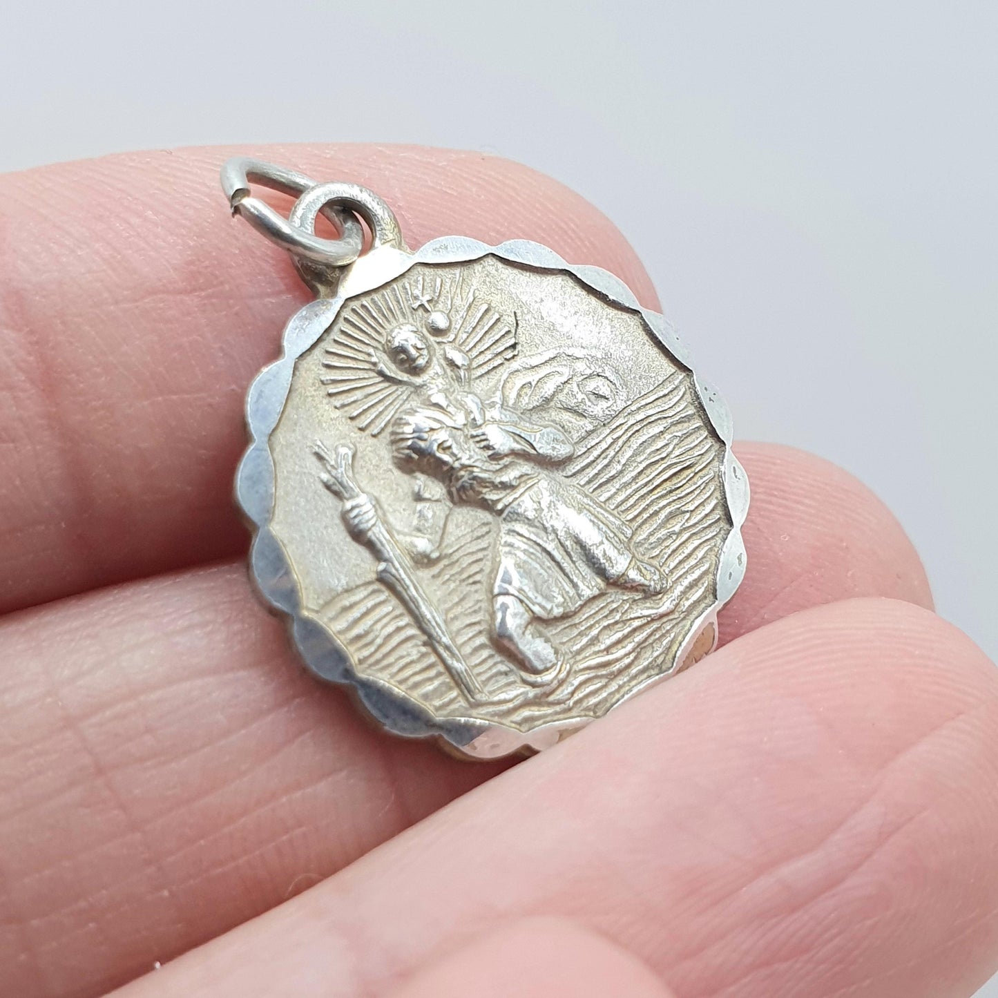 GEORG JENSEN Vintage Sterling Silver St Christopher Pendant Necklace Round Circle Small Plane Car Double Sided Jewellery Jewelry
