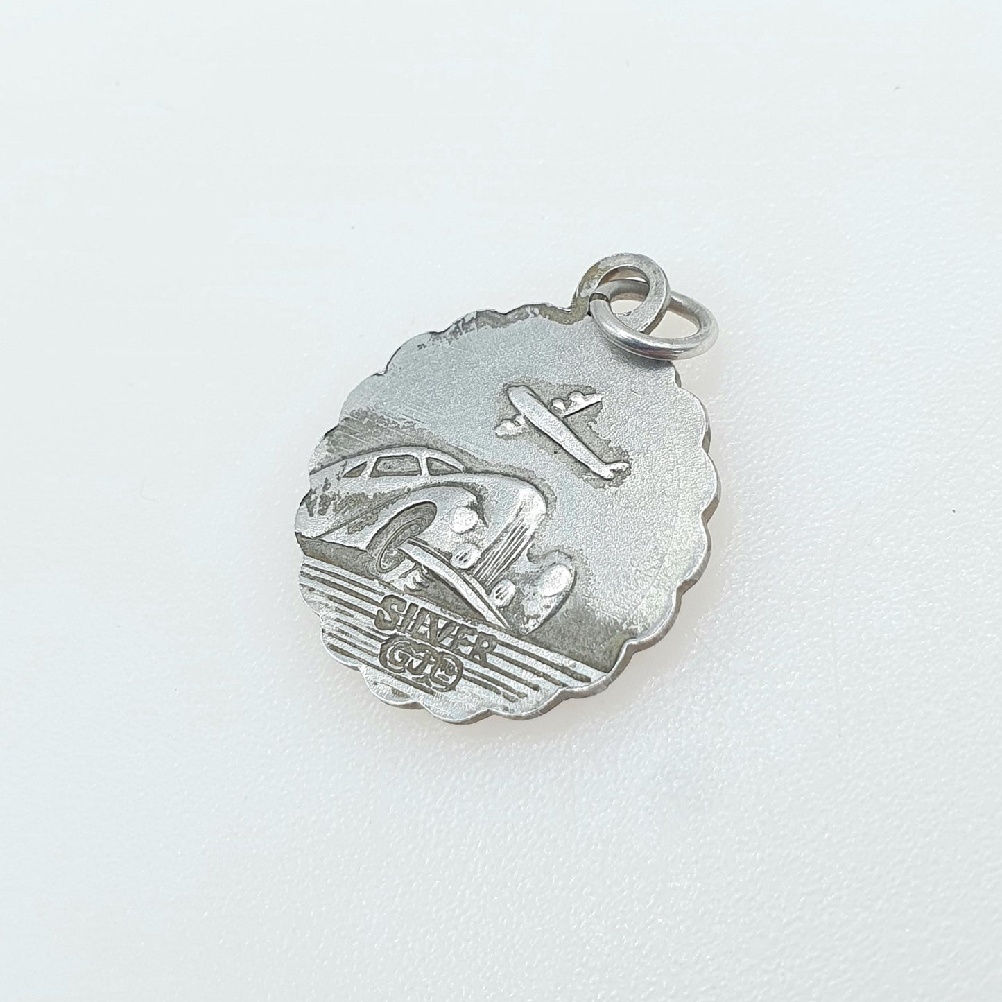 GEORG JENSEN Vintage Sterling Silver St Christopher Pendant Necklace Round Circle Small Plane Car Double Sided Jewellery Jewelry