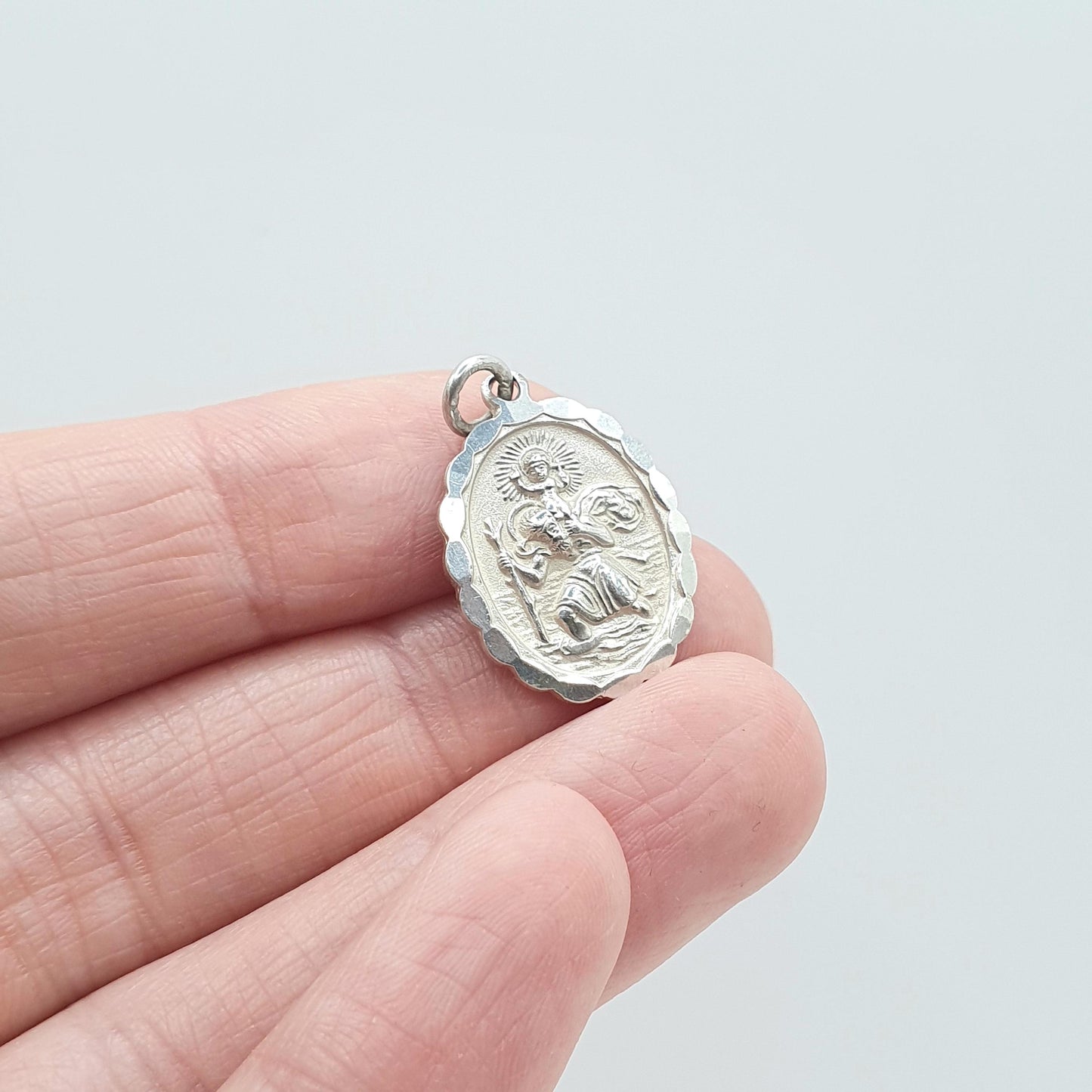Vintage Sterling Silver GEORG JENSEN St Christopher Charm Pendant Car Plane Ship Oval Double Sided Jewellery Jewelry Men Women