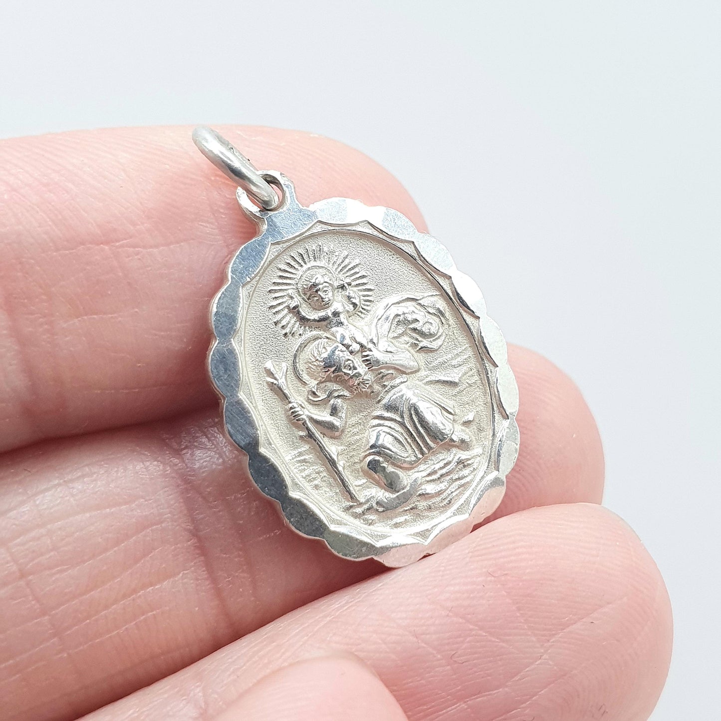Vintage Sterling Silver GEORG JENSEN St Christopher Charm Pendant Car Plane Ship Oval Double Sided Jewellery Jewelry Men Women