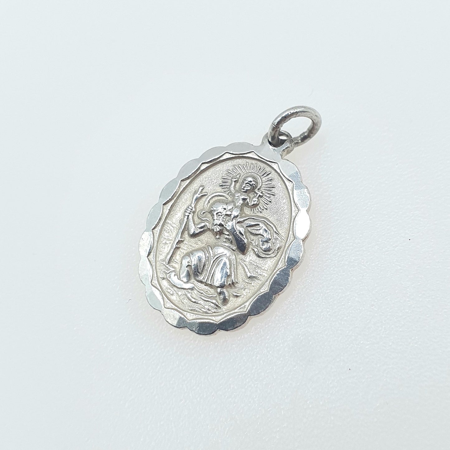 Vintage Sterling Silver GEORG JENSEN St Christopher Charm Pendant Car Plane Ship Oval Double Sided Jewellery Jewelry Men Women