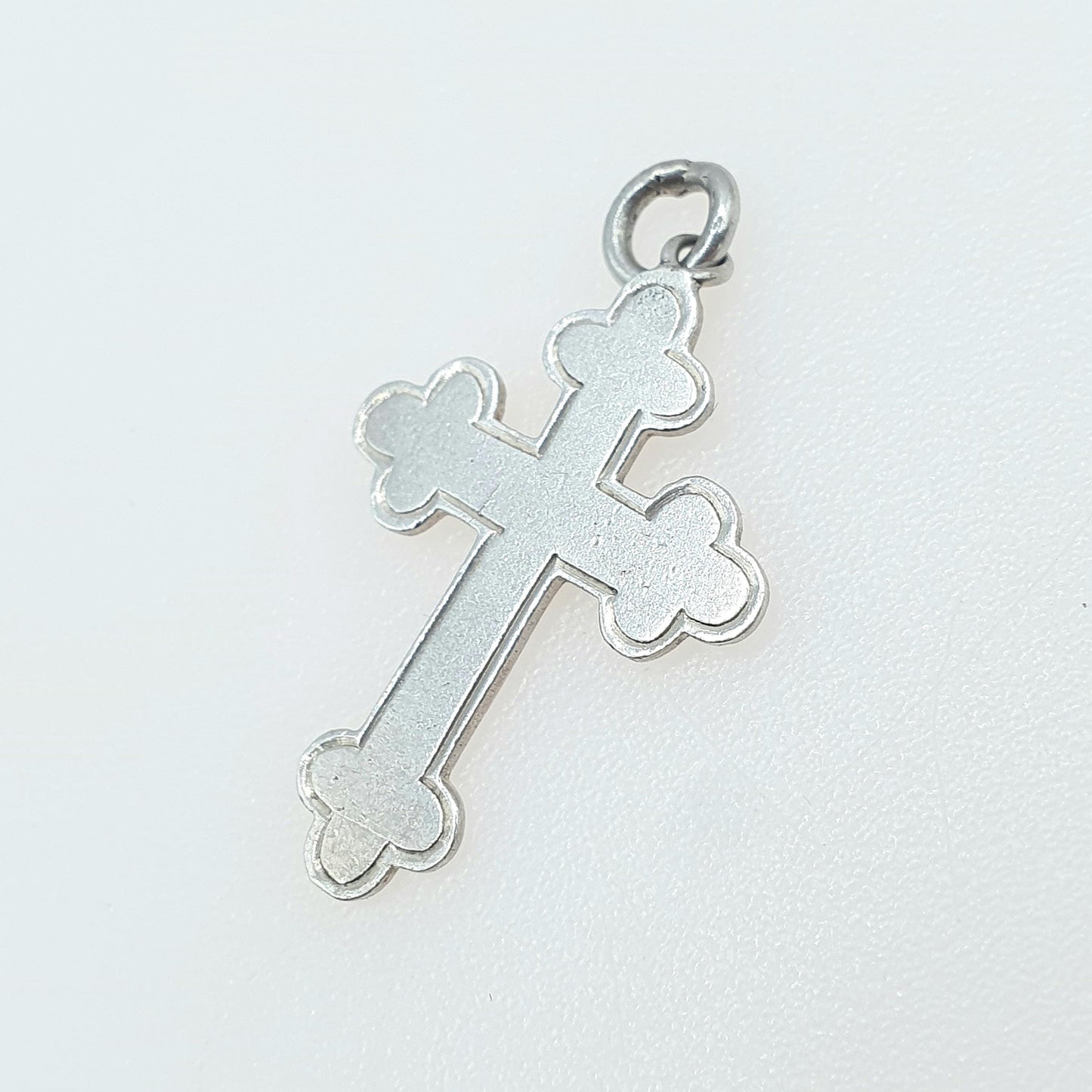 Antique Sterling Silver Crucifix Charm Pendant Bulbed Cross Small Womens Unisex Jewelry Jewellery Necklace Religious