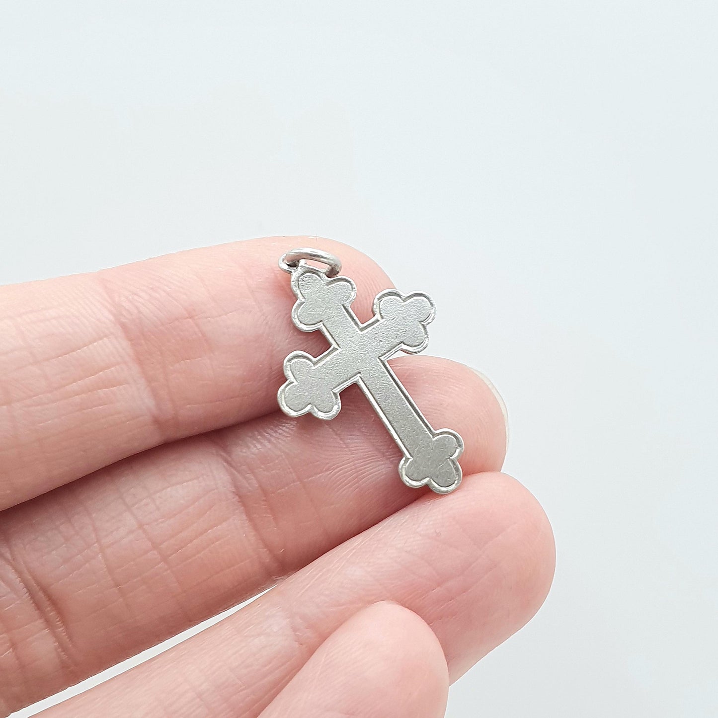 Antique Sterling Silver Crucifix Charm Pendant Bulbed Cross Small Womens Unisex Jewelry Jewellery Necklace Religious