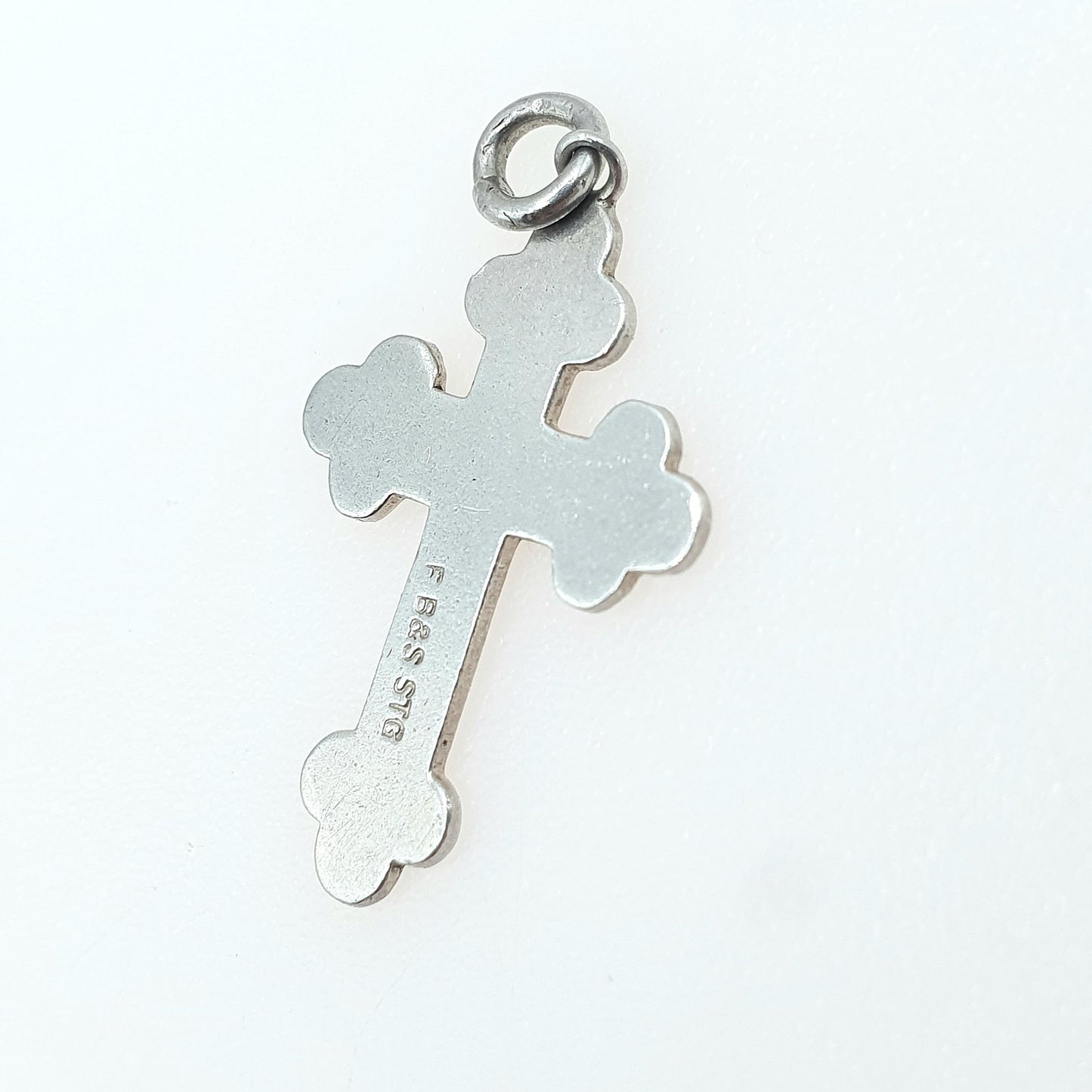 Antique Sterling Silver Crucifix Charm Pendant Bulbed Cross Small Womens Unisex Jewelry Jewellery Necklace Religious