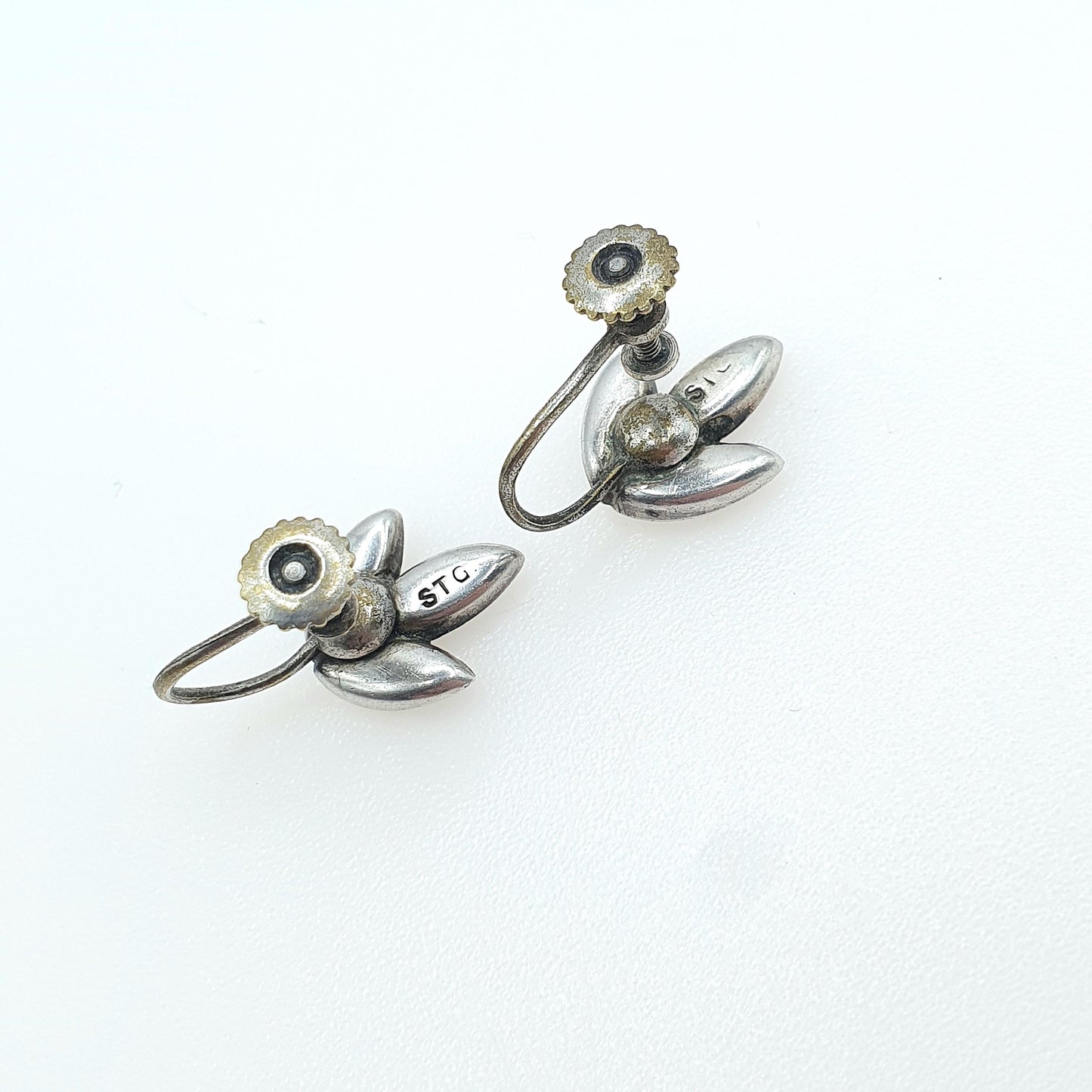 Old Vintage Abalone Shell Sterling Silver Earrings Rainbow Shell New Zealand Leaf Shape Jewellery Womens Jewelry Ladies