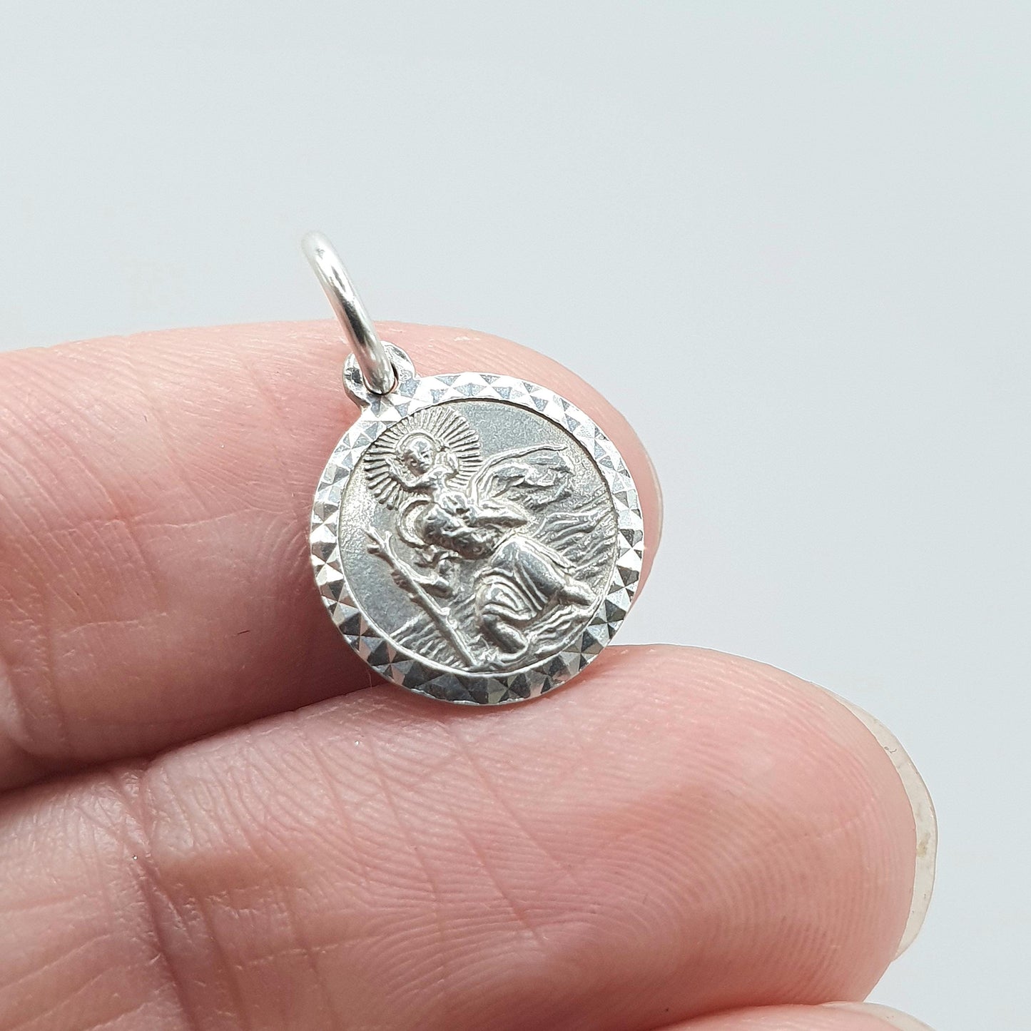 Vintage Sterling Silver Tiny St Christopher Charm Pendant Car Plane Double Sided Saint Womens Mens Jewellery Jewelry