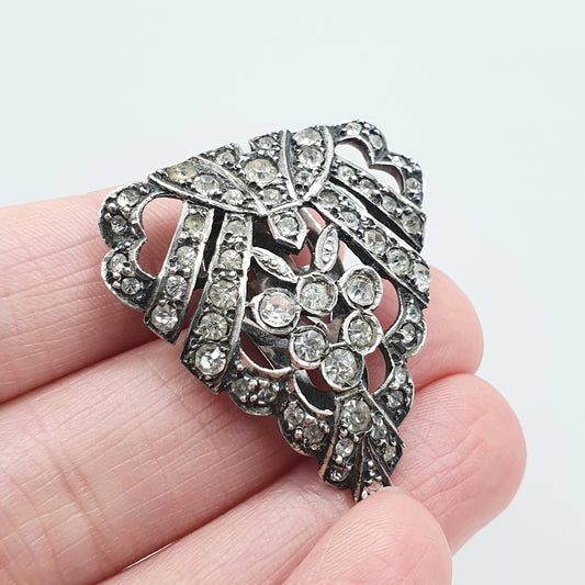 Antique Art Deco Solid Silver Diamond Paste Dress Clip Geometric Single Triangle Shape Womens Vintage Gift Jewelry Jewellery