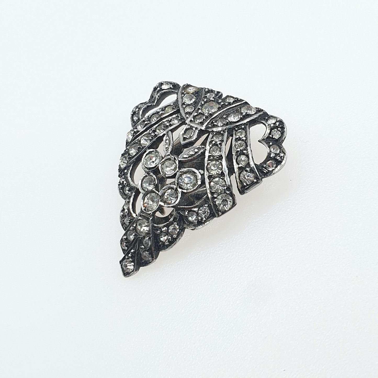 Antique Art Deco Solid Silver Diamond Paste Dress Clip Geometric Single Triangle Shape Womens Vintage Gift Jewelry Jewellery