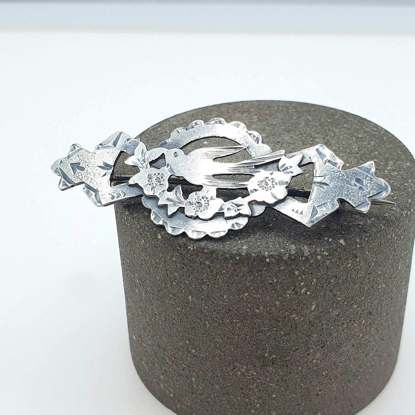 Antique Sterling Silver Bird Brooch Sweetheart Pin WW1 1918 Hallmark Gift Songbird Swallow Cute Jewelry Jewellery Womens Mens