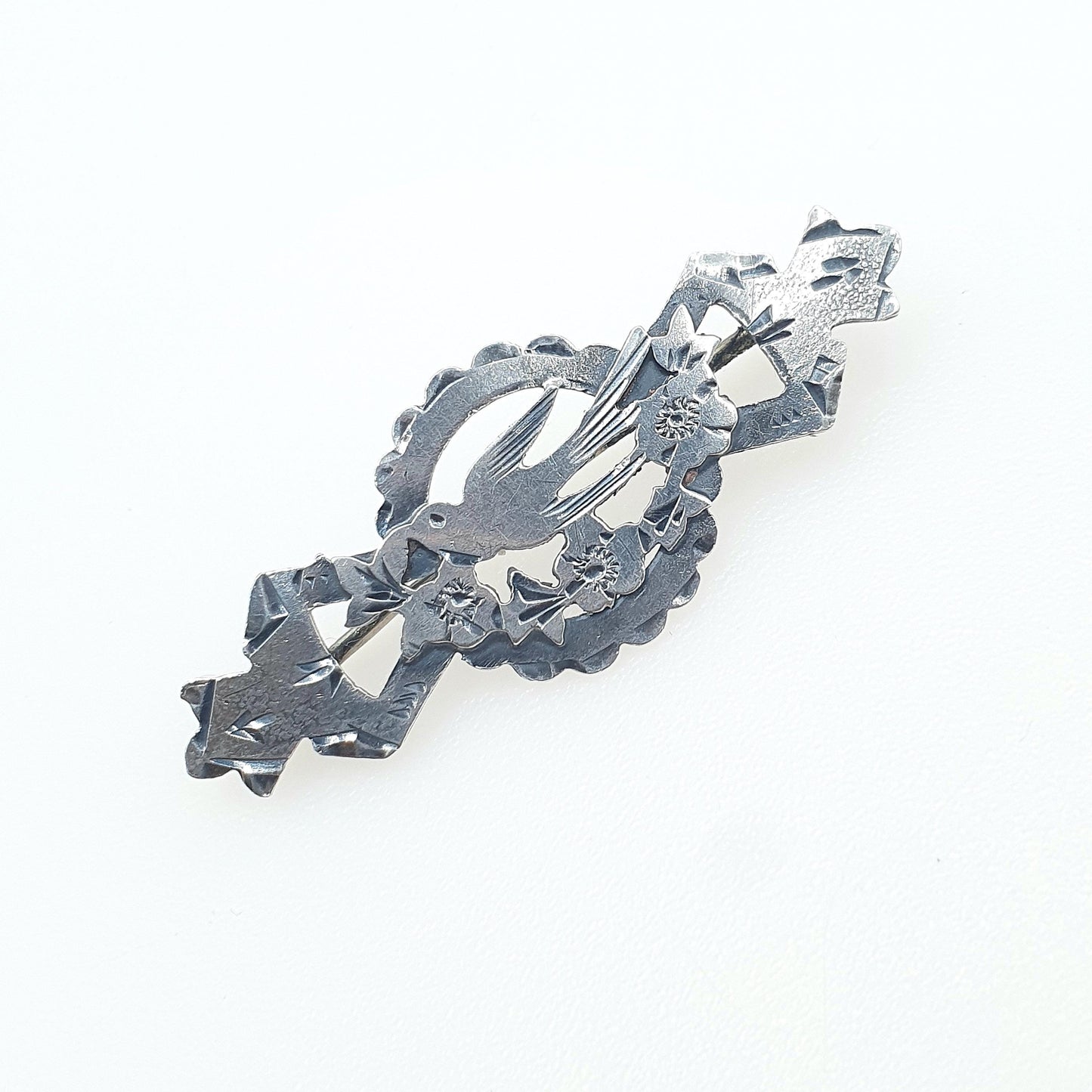 Antique Sterling Silver Bird Brooch Sweetheart Pin WW1 1918 Hallmark Gift Songbird Swallow Cute Jewelry Jewellery Womens Mens