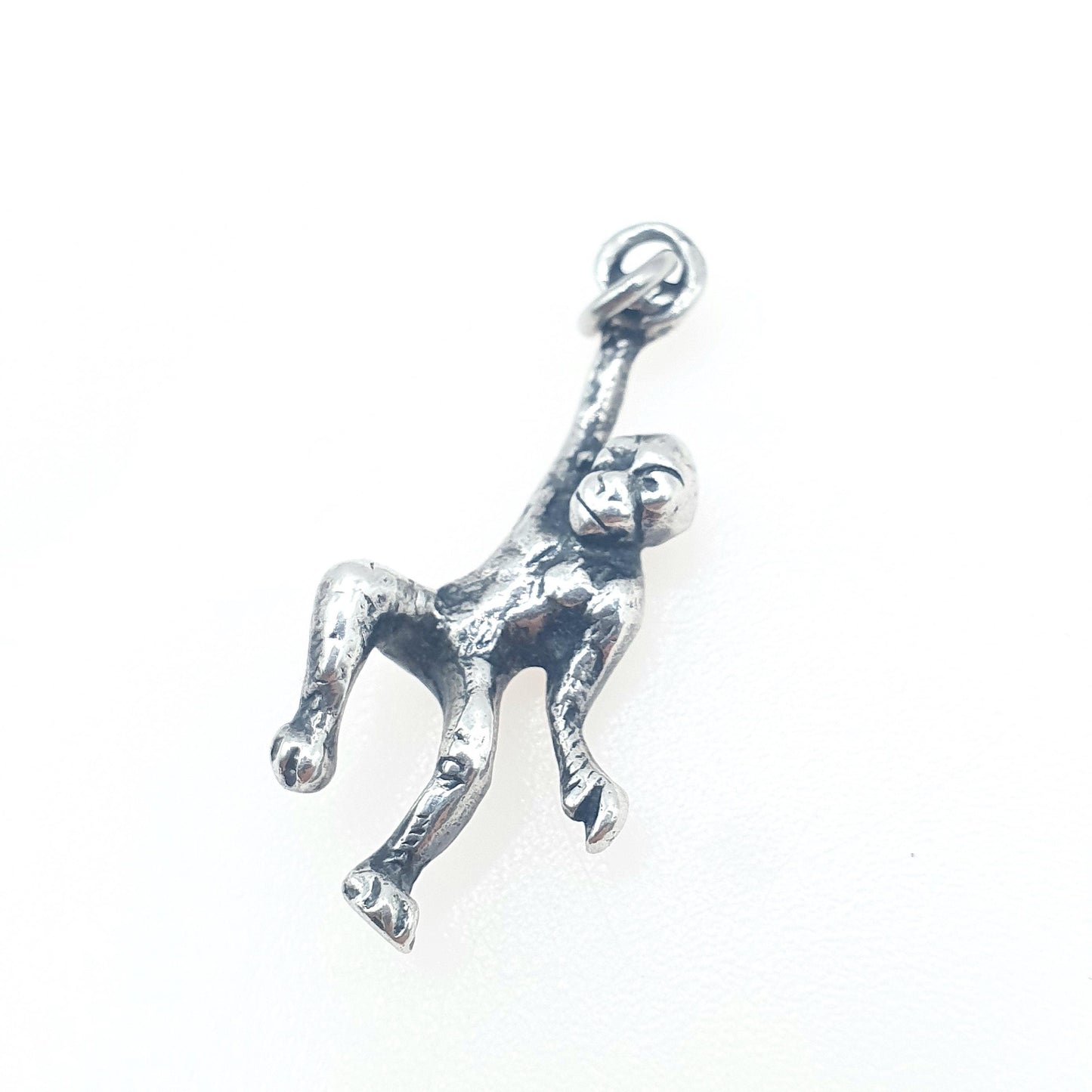 Antique Solid Silver Monkey Charm Pendant Hanging Chimp Victorian Ape Animal Cute Womens Jewelry Vintage Jewellery