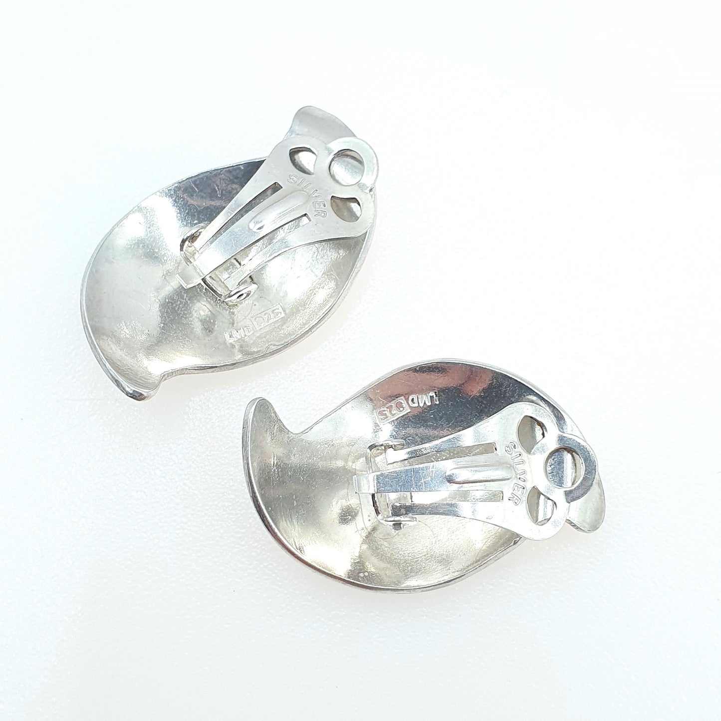 Vintage Sterling Silver Wave Enamel Earrings Modernist Minimalist Clip On Blue Cold Enamel Ladies Solid 925 Jewelry Retro Jewellery
