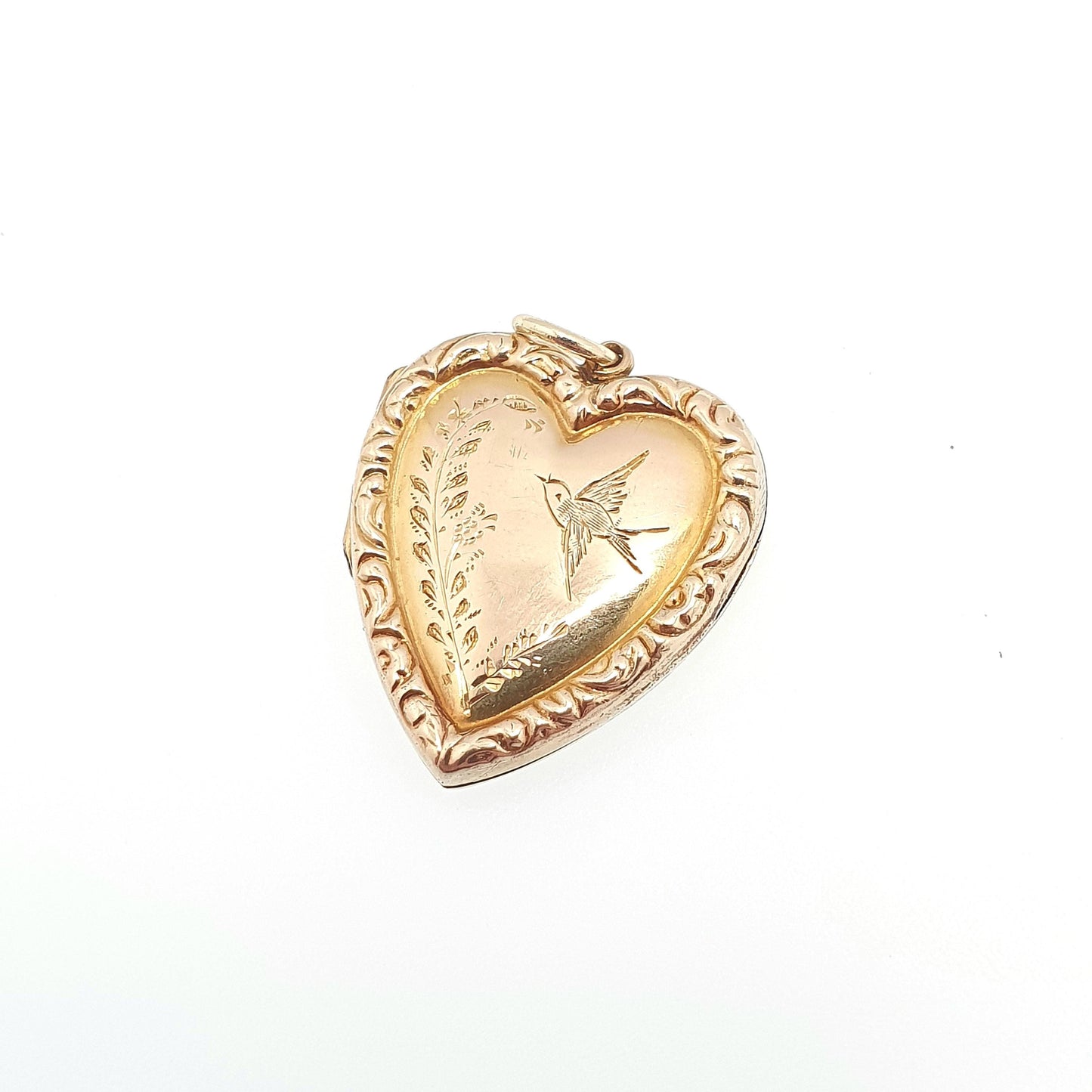 Antique 9ct Gold Bird Locket Heart Shape Back and Front Solid 9k 375 Pendant Necklace Jewelry Womens Vintage Jewellery