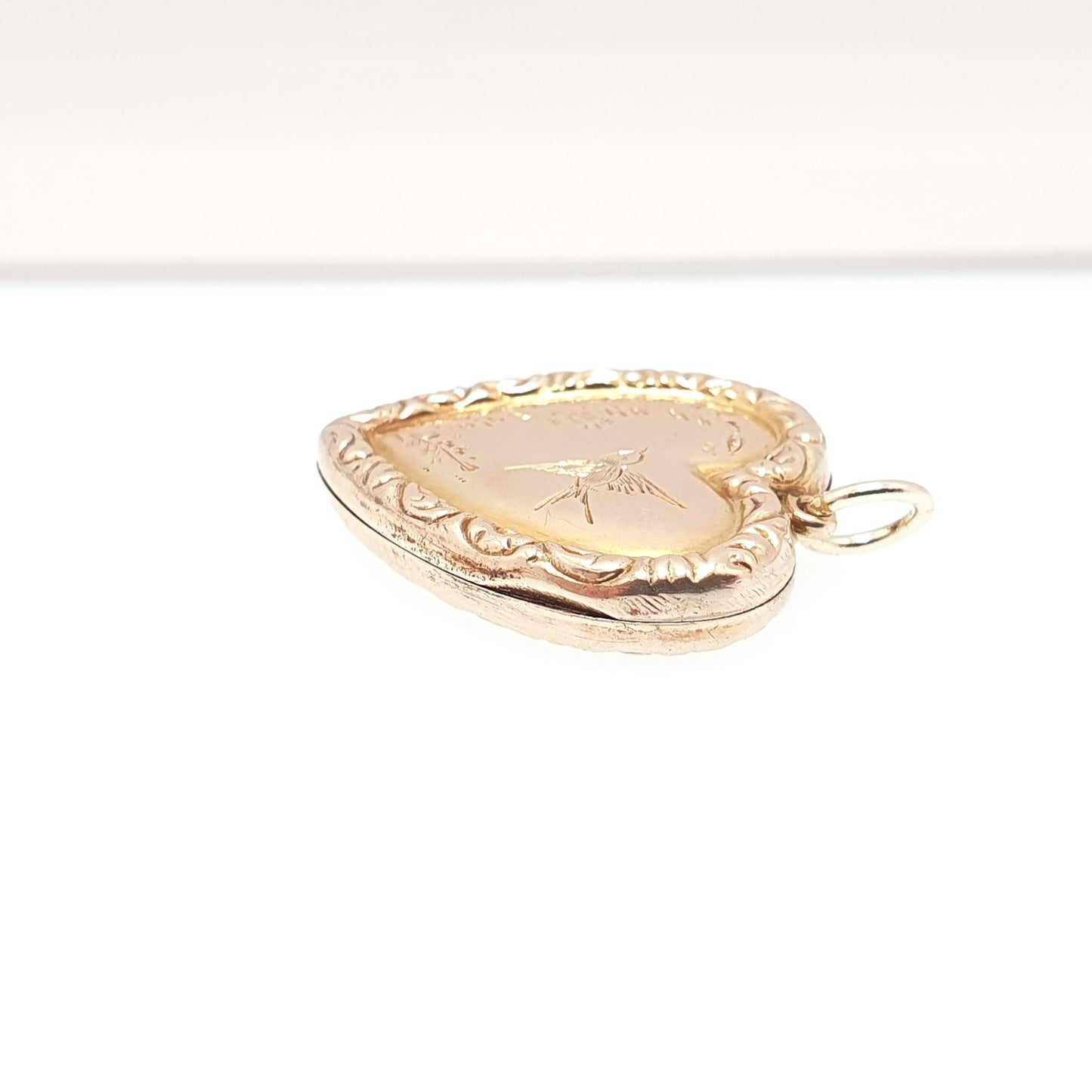 Antique 9ct Gold Bird Locket Heart Shape Back and Front Solid 9k 375 Pendant Necklace Jewelry Womens Vintage Jewellery