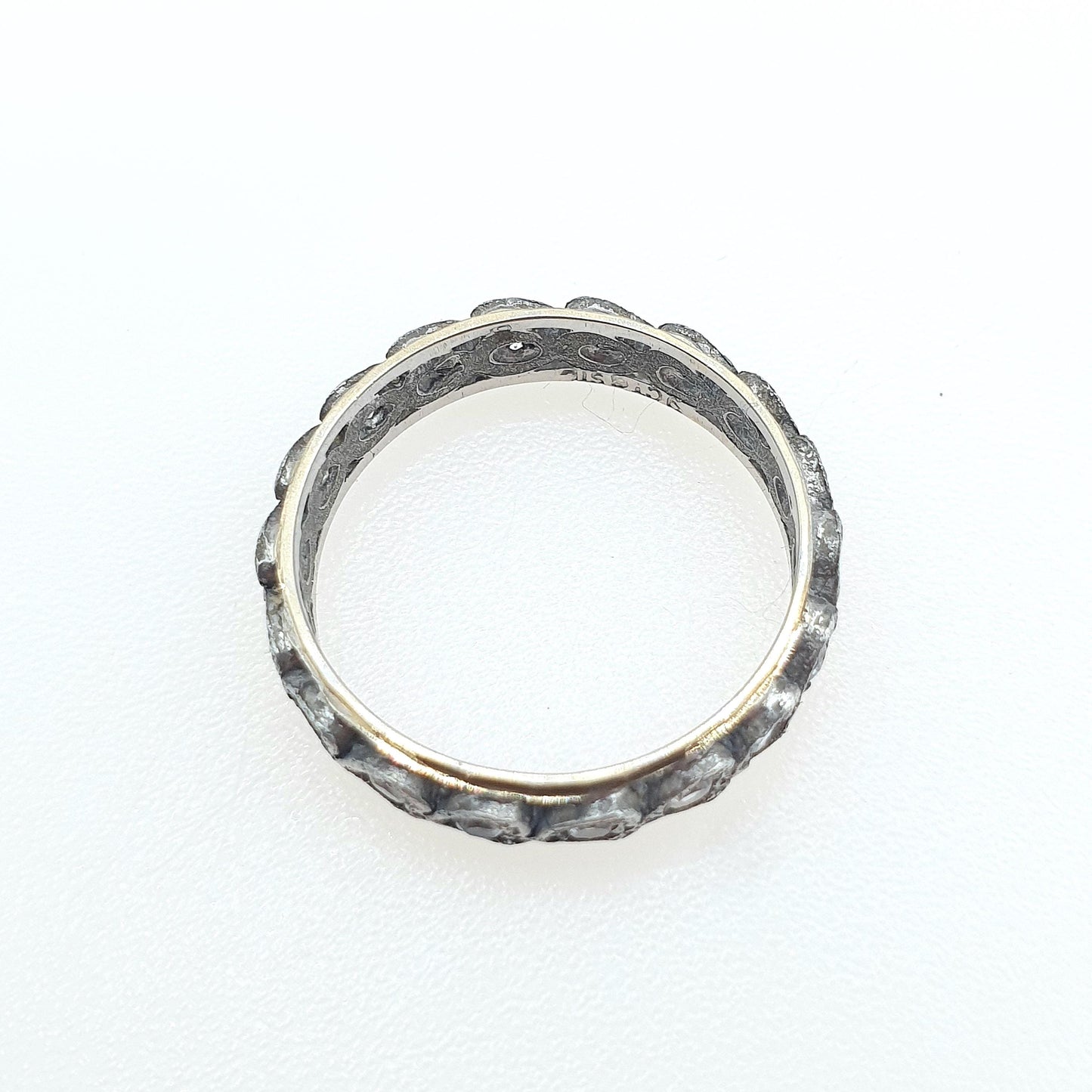 Antique Art Deco 9ct Gold & Solid Silver White Spinel Eternity Ring Heart Border Sparkly Womens Jewelry Jewellery UKO.5 US7.5