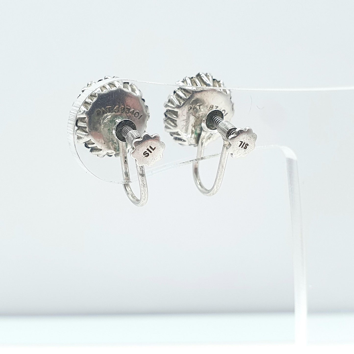 Antique Solid Silver Diamond Paste Cluster Earrings Screw Back Vintage Art Deco 1920s Vintage Womens Jewelry Jewellery
