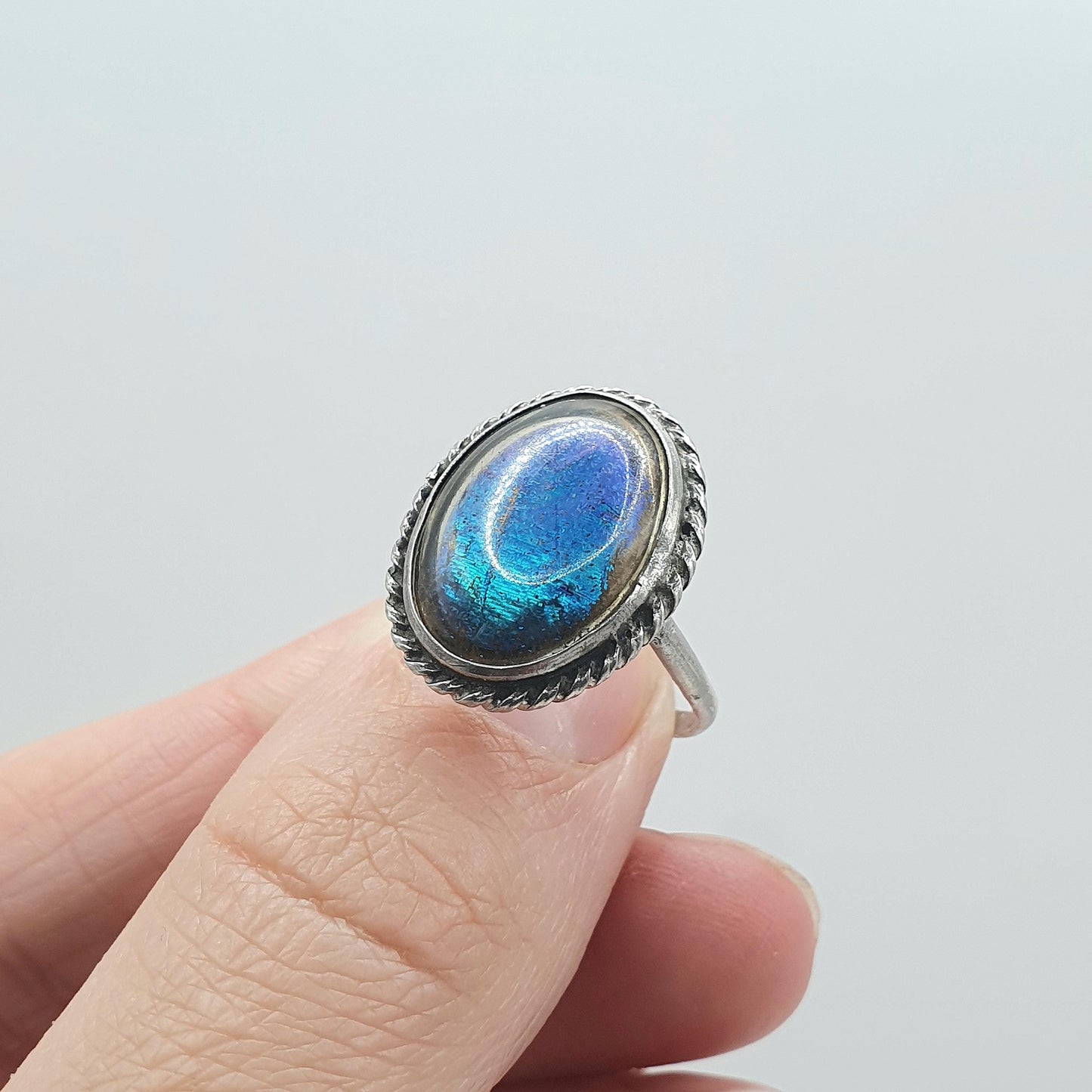 Antique Art Deco Sterling Silver Butterfly Wing Ring Oval Insect Blue Morpho 1920s Vintage Womens Jewellery Jewelry