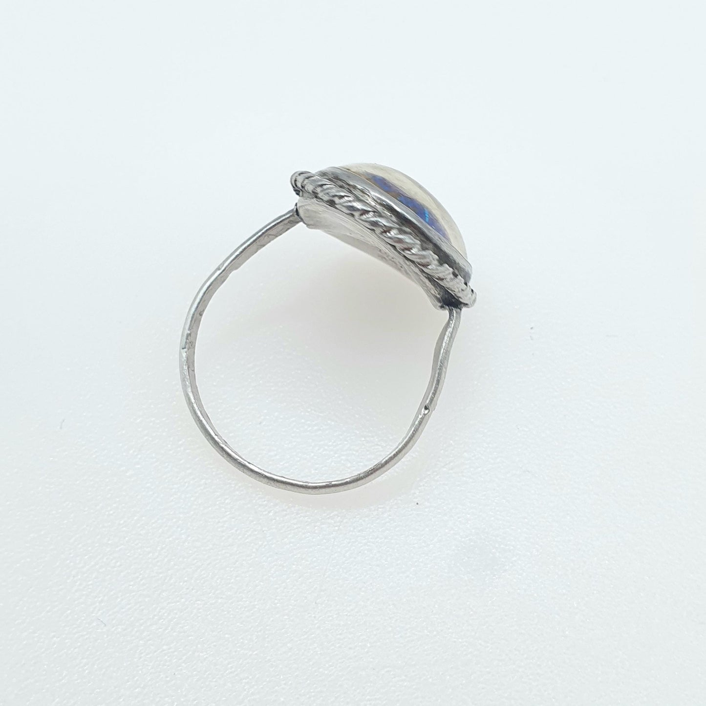Antique Art Deco Sterling Silver Butterfly Wing Ring Oval Insect Blue Morpho 1920s Vintage Womens Jewellery Jewelry