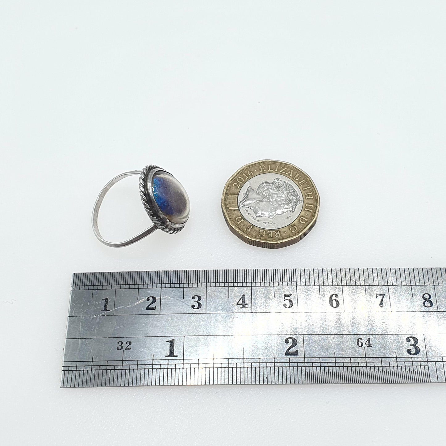Antique Art Deco Sterling Silver Butterfly Wing Ring Oval Insect Blue Morpho 1920s Vintage Womens Jewellery Jewelry