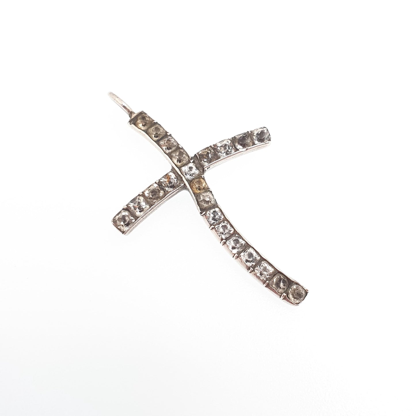 Antique Georgian Solid Silver Paste Cross Pendant Crucifix Necklace Black Dot Diamond Pastes Jewellery Jewelry