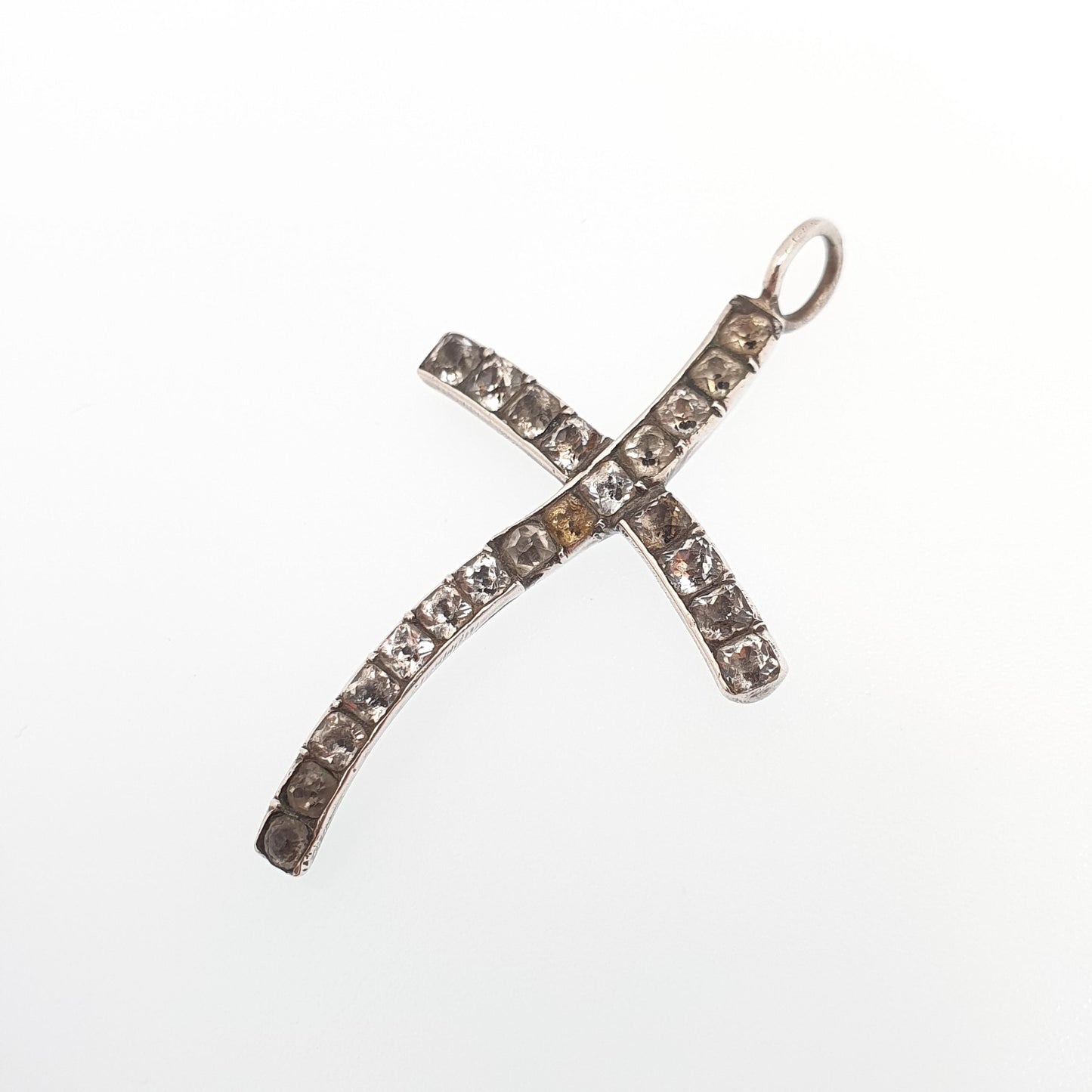 Antique Georgian Solid Silver Paste Cross Pendant Crucifix Necklace Black Dot Diamond Pastes Jewellery Jewelry