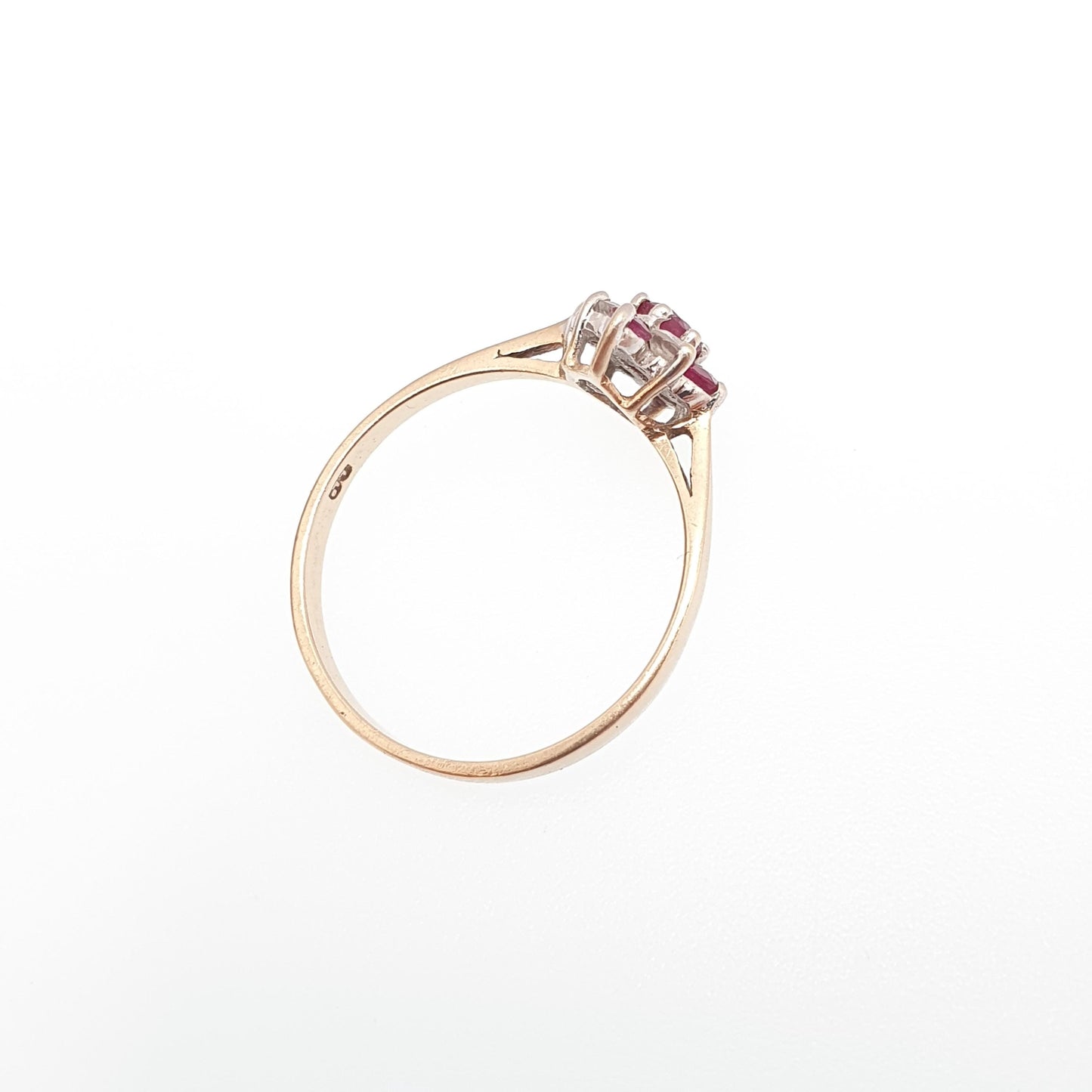 Vintage 9k 9ct Gold Ruby Ring Kite Cluster 1983 Hallmarked CZ Solid 9kt Red Genuine Gemstone Womens Jewelry Jewellery