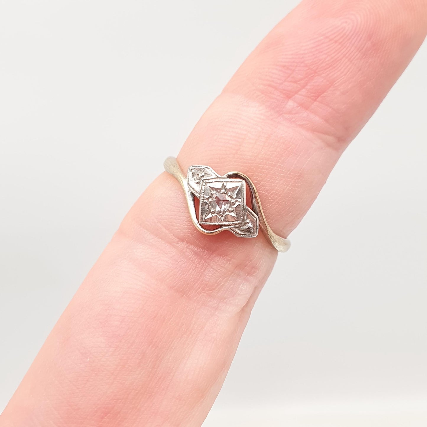 Antique 9ct Gold Diamond Ring Art Deco Old Cut Crossover Solid 9k 9kt Natural Diamonds Vintage 1920s Womens Jewelry Jewellery