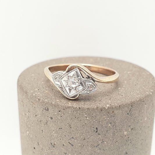 Antique 9ct Gold Diamond Ring Art Deco Old Cut Crossover Solid 9k 9kt Natural Diamonds Vintage 1920s Womens Jewelry Jewellery