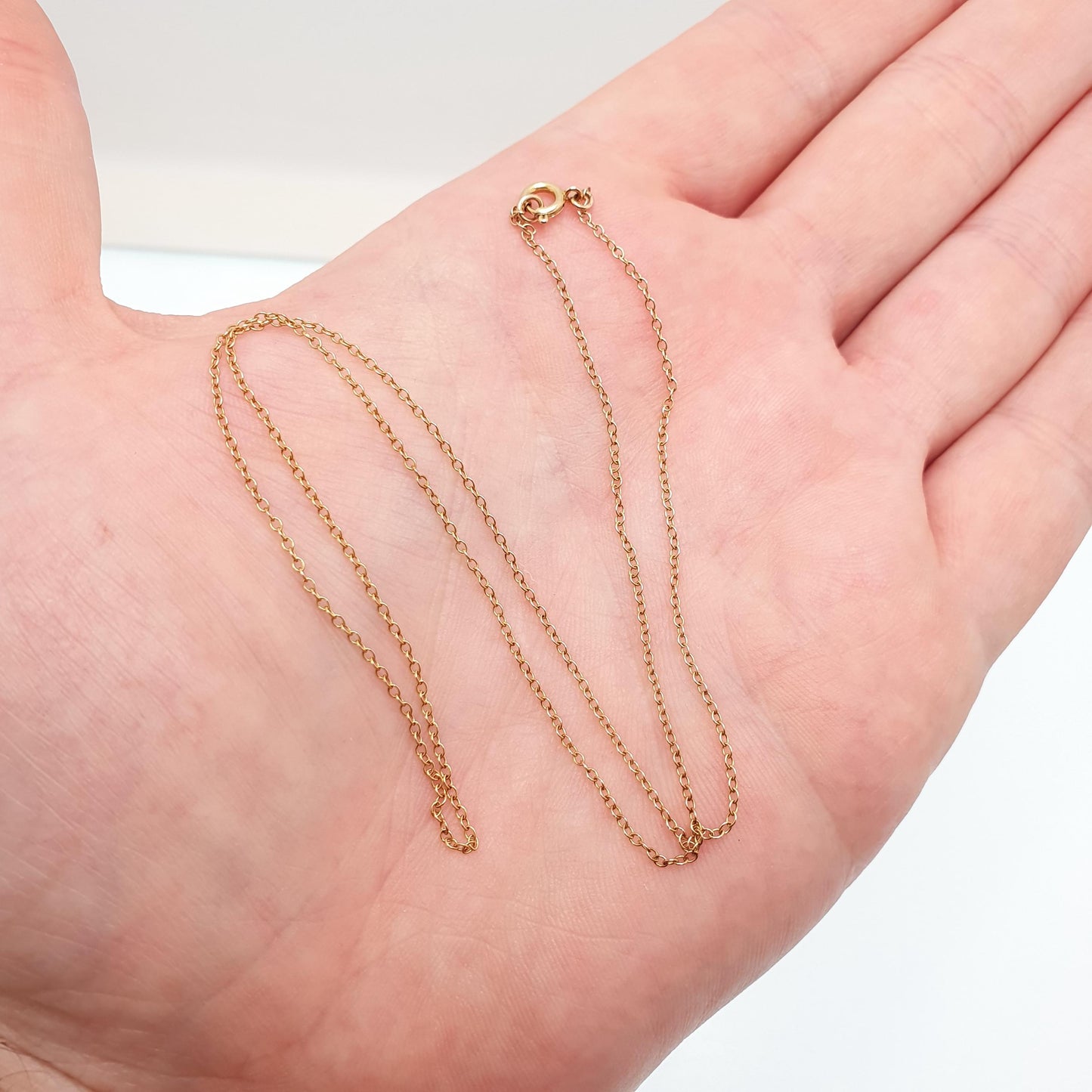 Vintage 9k 9ct Gold Chain Necklace Cable Trace Link 45cm 17.7" 0.99g Oval Links Yellow Fine Solid 375 9kt 9 Carat Jewelry Jewellery