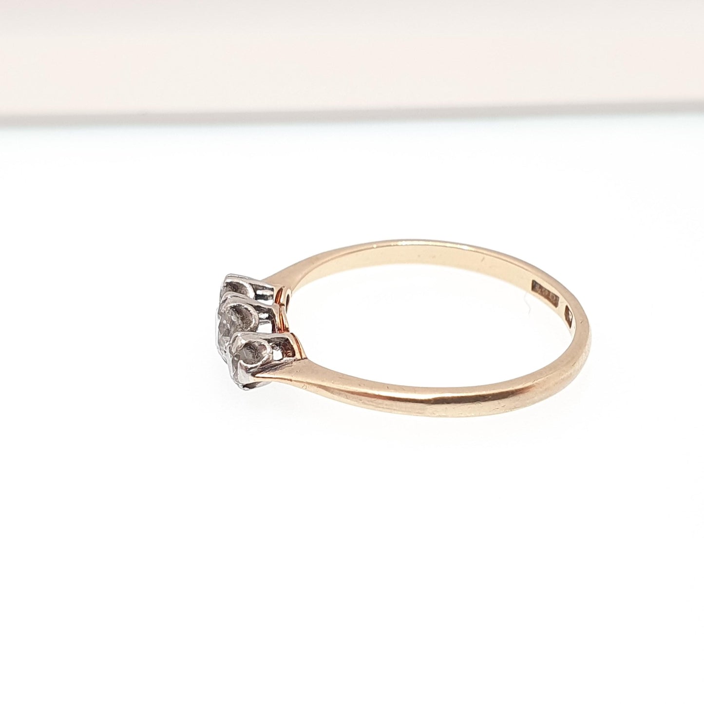Antique 18k 18ct Gold Diamond Ring Trilogy Natural Diamonds Art Deco Solid 750 Platinum Engagement Wedding Womens Vintage Jewelry Jewellery