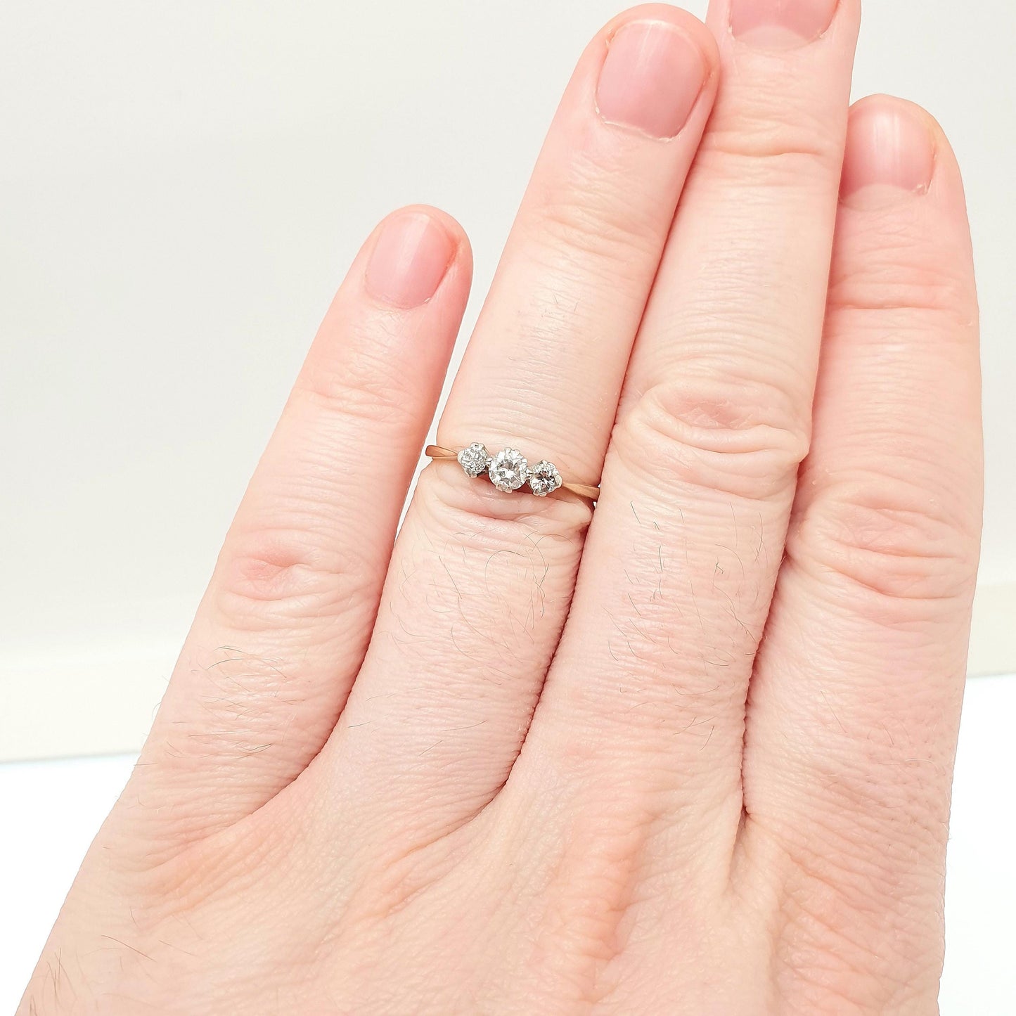 Antique 18k 18ct Gold Diamond Ring Trilogy Natural Diamonds Art Deco Solid 750 Platinum Engagement Wedding Womens Vintage Jewelry Jewellery
