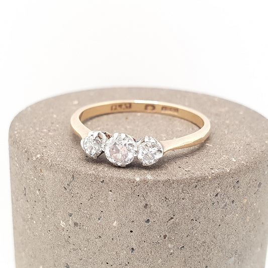 Antique 18k 18ct Gold Diamond Ring Trilogy Natural Diamonds Art Deco Solid 750 Platinum Engagement Wedding Womens Vintage Jewelry Jewellery
