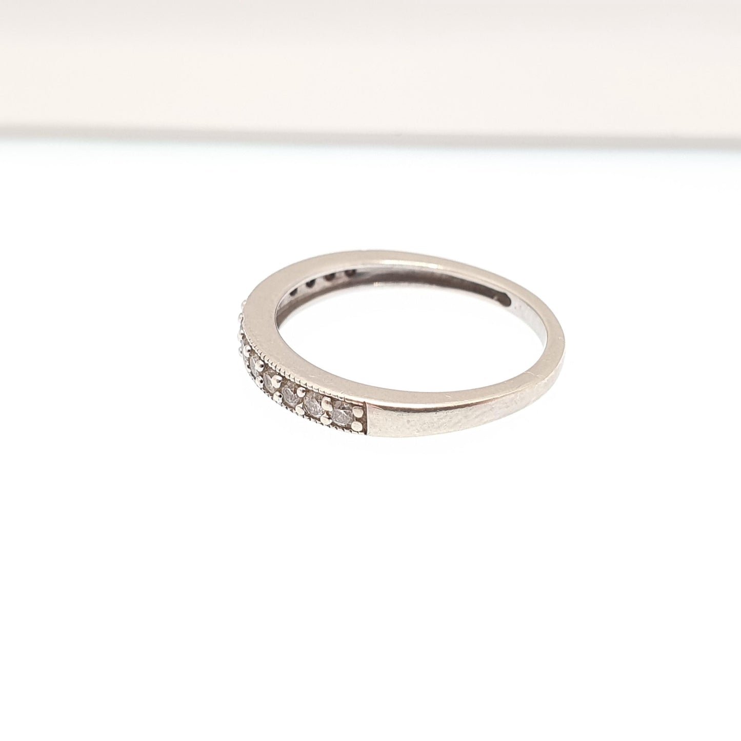Vintage 9ct White Gold Diamond Ring Half Eternity Solid 9k 375 9 Carat Natural Diamonds Gemstone Womens Jewelry Jewellery UK J US 4 3/4