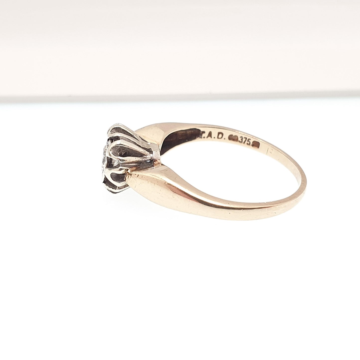 Vintage 9ct Gold Diamond Ring 0.18ct Solitaire Illusion Star Setting Solid 9k 375 9kt Natural Gemstone White Gold Womens Jewelry Jewellery