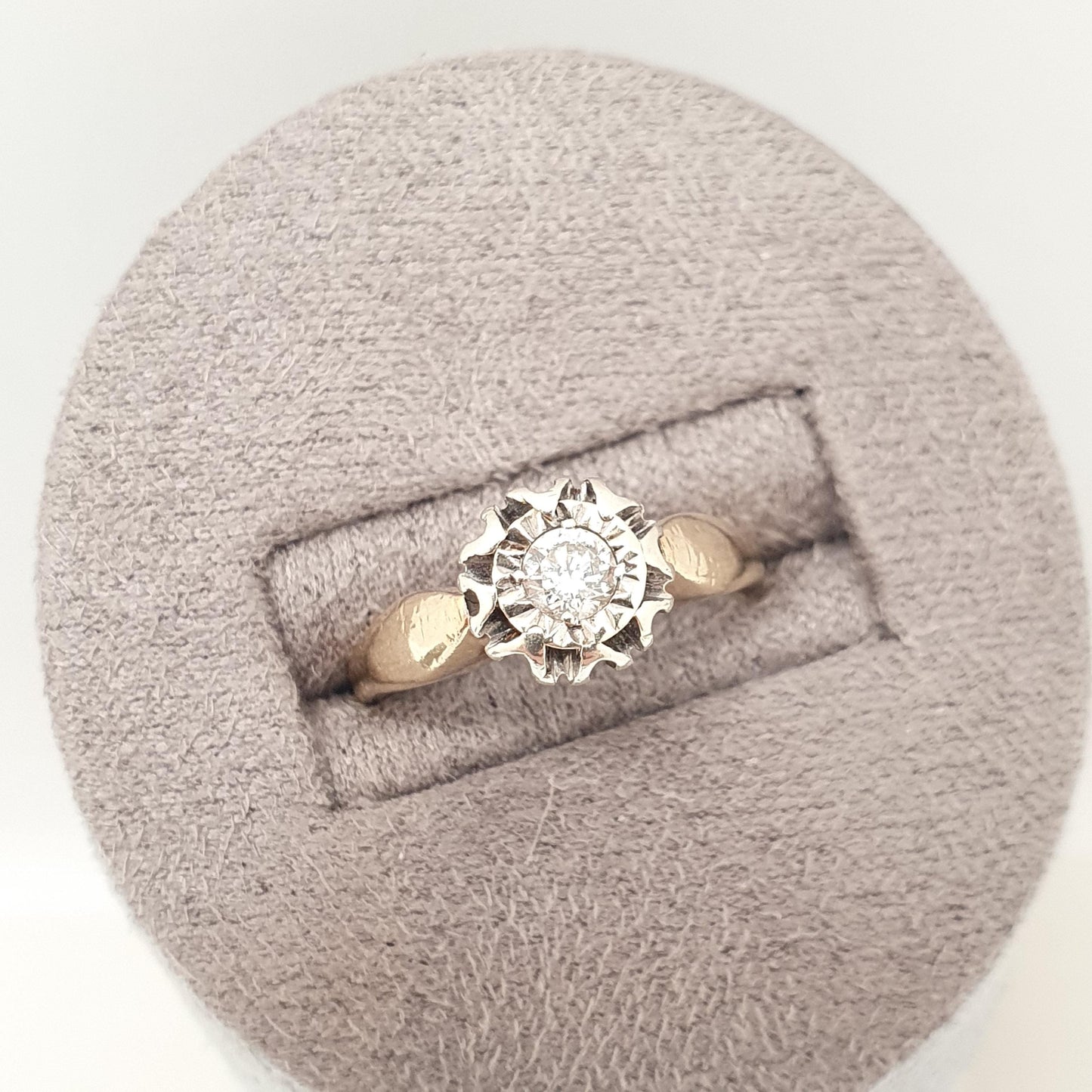 Vintage 9ct Gold Diamond Ring 0.18ct Solitaire Illusion Star Setting Solid 9k 375 9kt Natural Gemstone White Gold Womens Jewelry Jewellery