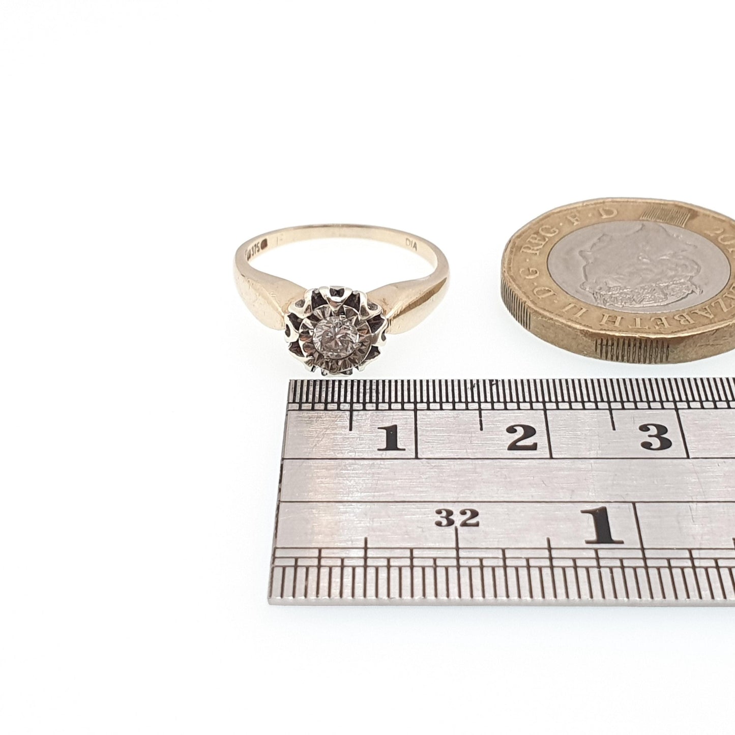 Vintage 9ct Gold Diamond Ring 0.18ct Solitaire Illusion Star Setting Solid 9k 375 9kt Natural Gemstone White Gold Womens Jewelry Jewellery
