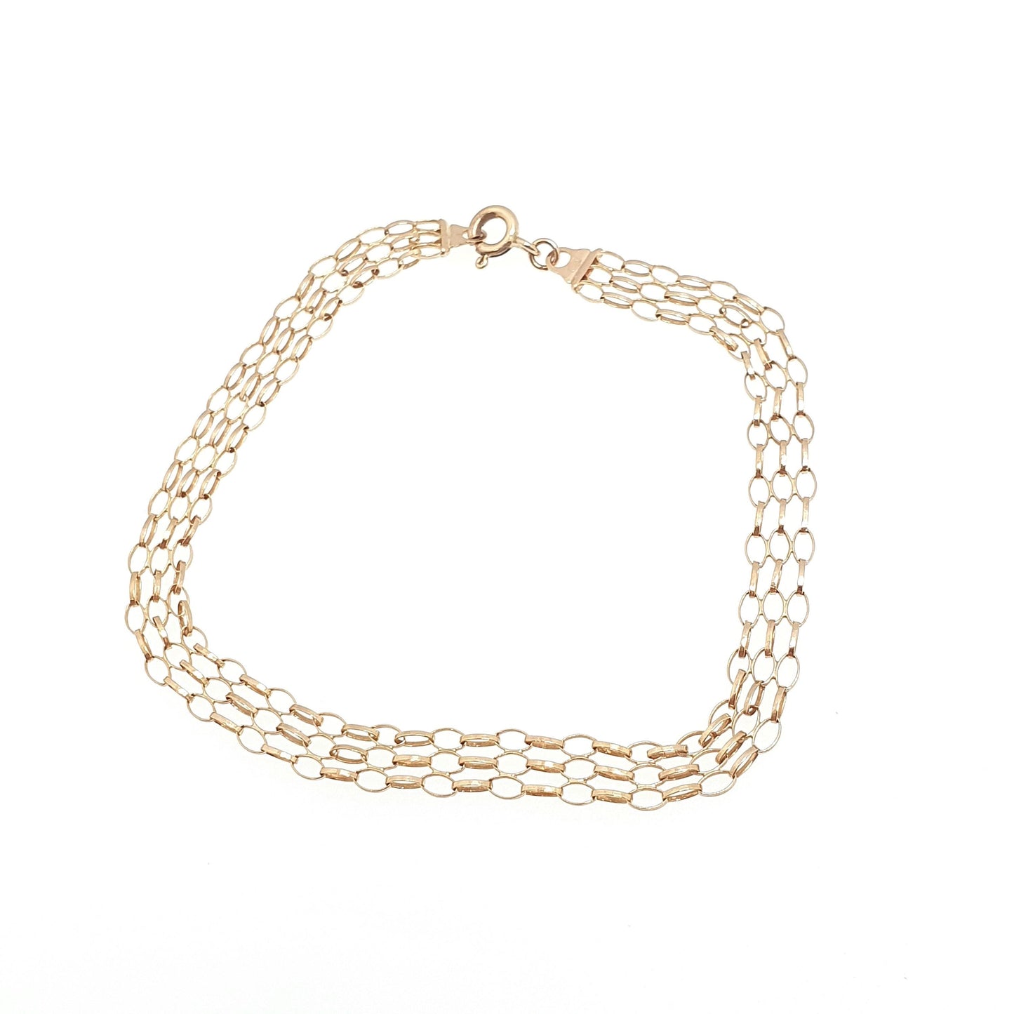 Vintage 9k 9ct Gold Chain Bracelet 3 Strand Cable Link Oval Links 18cm 7" 1.64g Yellow Solid 375 9 Carat Womens Retro Jewelry