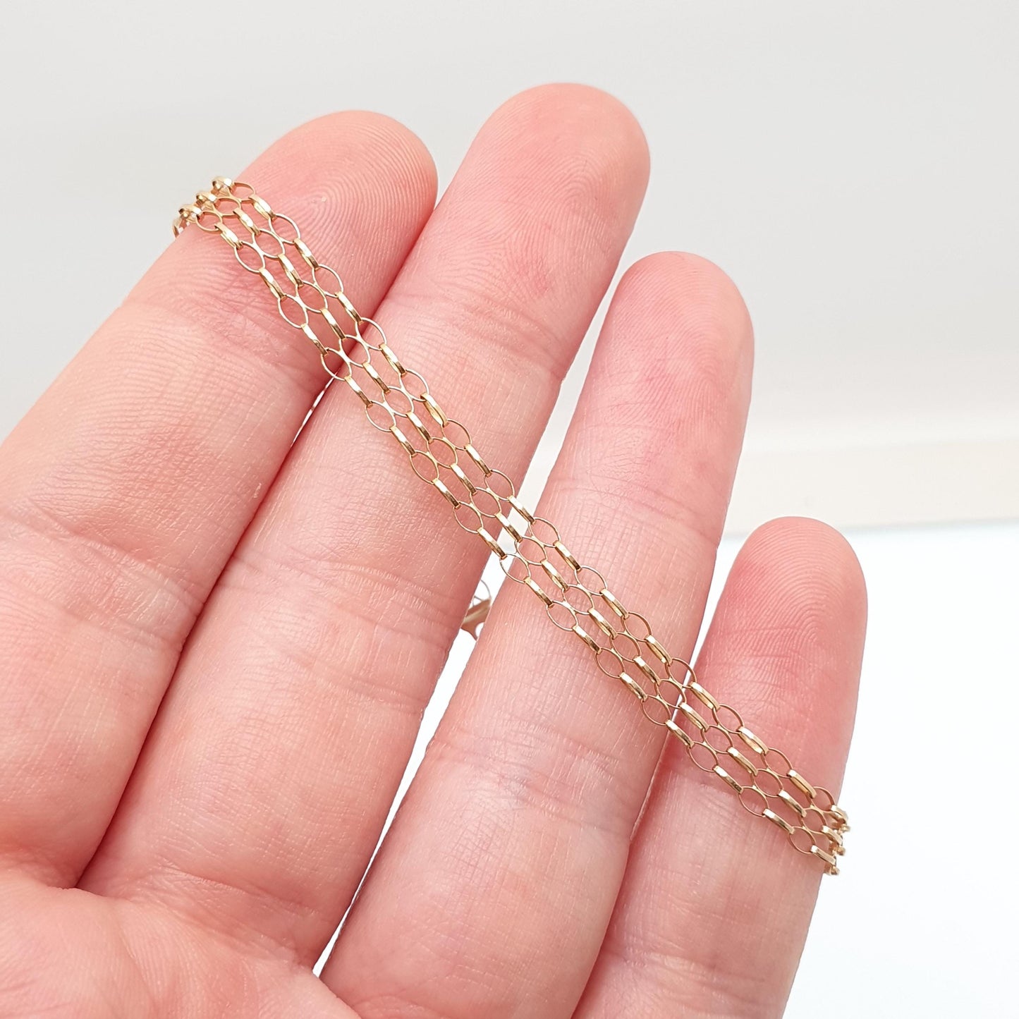Vintage 9k 9ct Gold Chain Bracelet 3 Strand Cable Link Oval Links 18cm 7" 1.64g Yellow Solid 375 9 Carat Womens Retro Jewelry