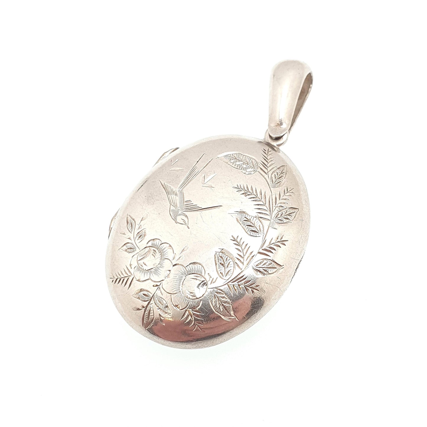 Antique Victorian Solid Silver Bird Locket Floral Flower Pendant Picture Photo Aesthetic Vintage Womens Jewelry Jewellery