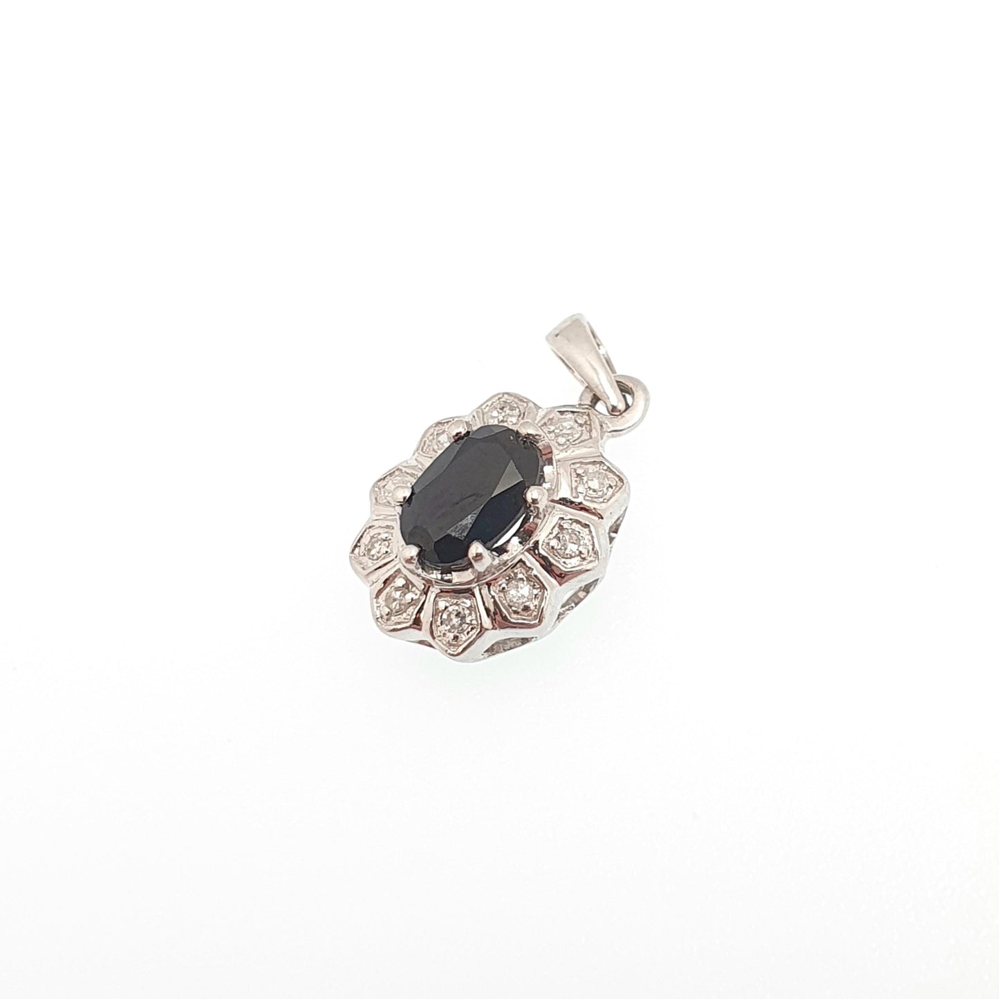 Vintage 9ct Gold Sapphire & Diamond Pendant White Gold Cluster Halo Solid 375 9k Genuine Gemstone Necklace Jewelry Jewellery