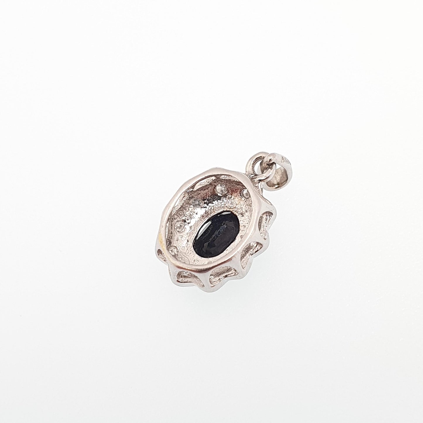 Vintage 9ct Gold Sapphire & Diamond Pendant White Gold Cluster Halo Solid 375 9k Genuine Gemstone Necklace Jewelry Jewellery