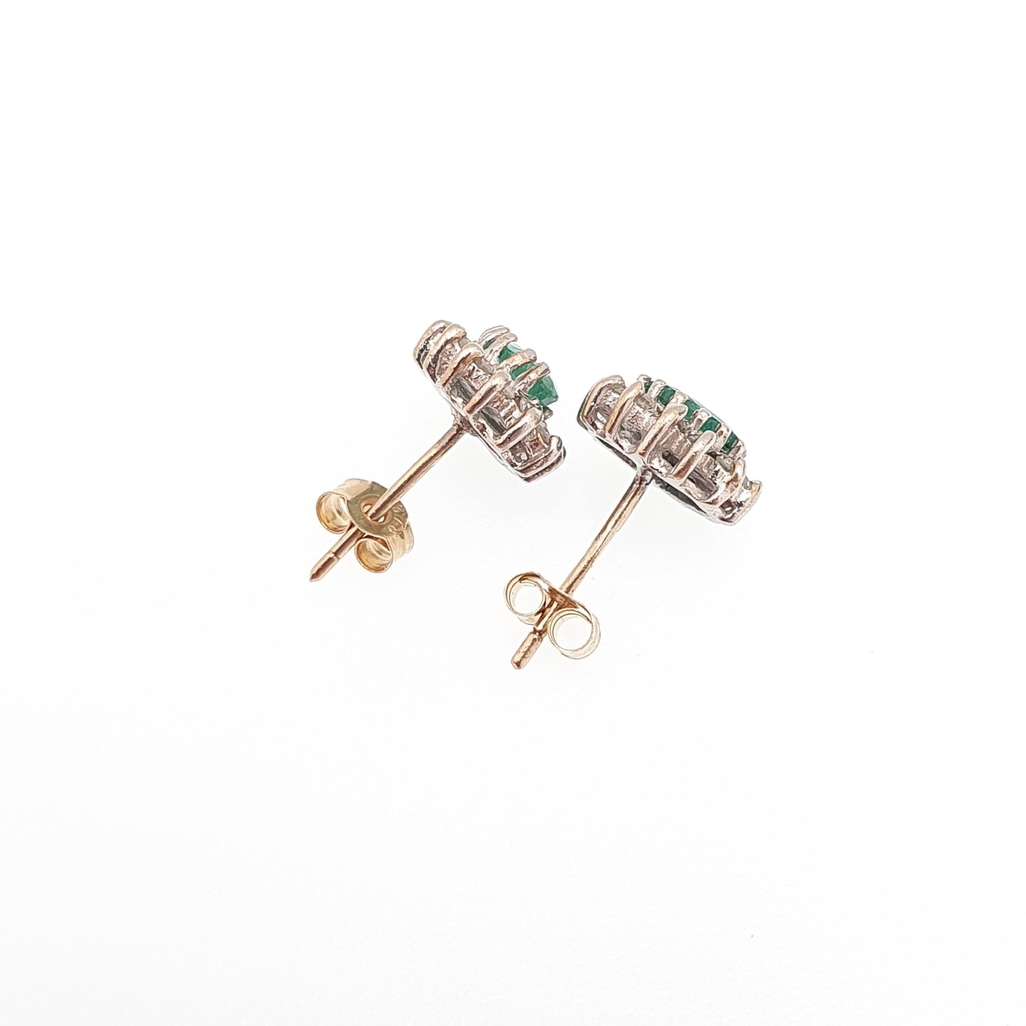 Vintage 9ct Gold Emerald & Diamond Stud Earrings Cluster Halo Solid 9k 375 Oval Cut Genuine Gemstone Jewelry Jewellery