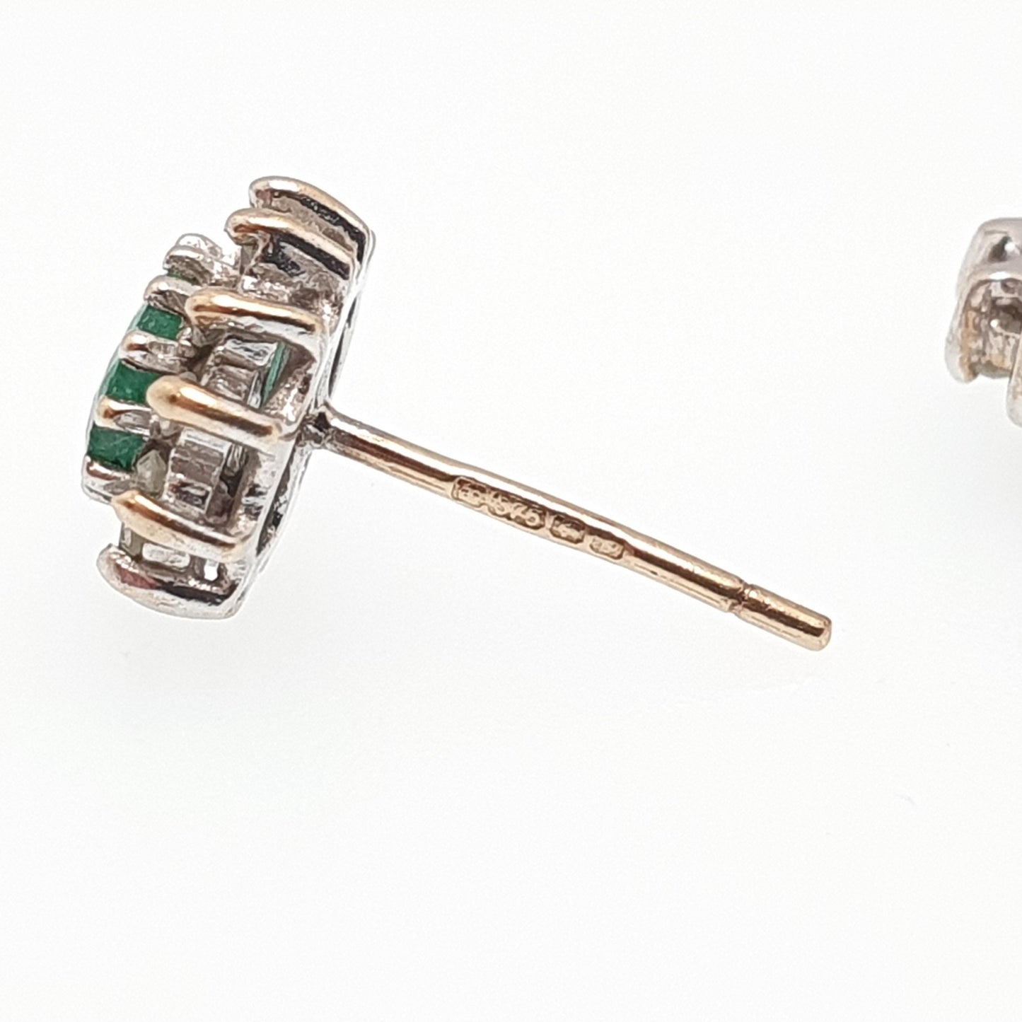 Vintage 9ct Gold Emerald & Diamond Stud Earrings Cluster Halo Solid 9k 375 Oval Cut Genuine Gemstone Jewelry Jewellery