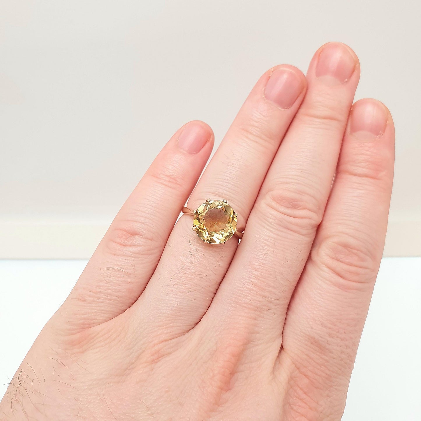 Antique 9k 9ct Gold Natural Citrine Ring Art Deco Large Solitaire Big Round Cut Solid 9kt 9 Carat Vintage Jewelry Jewellery