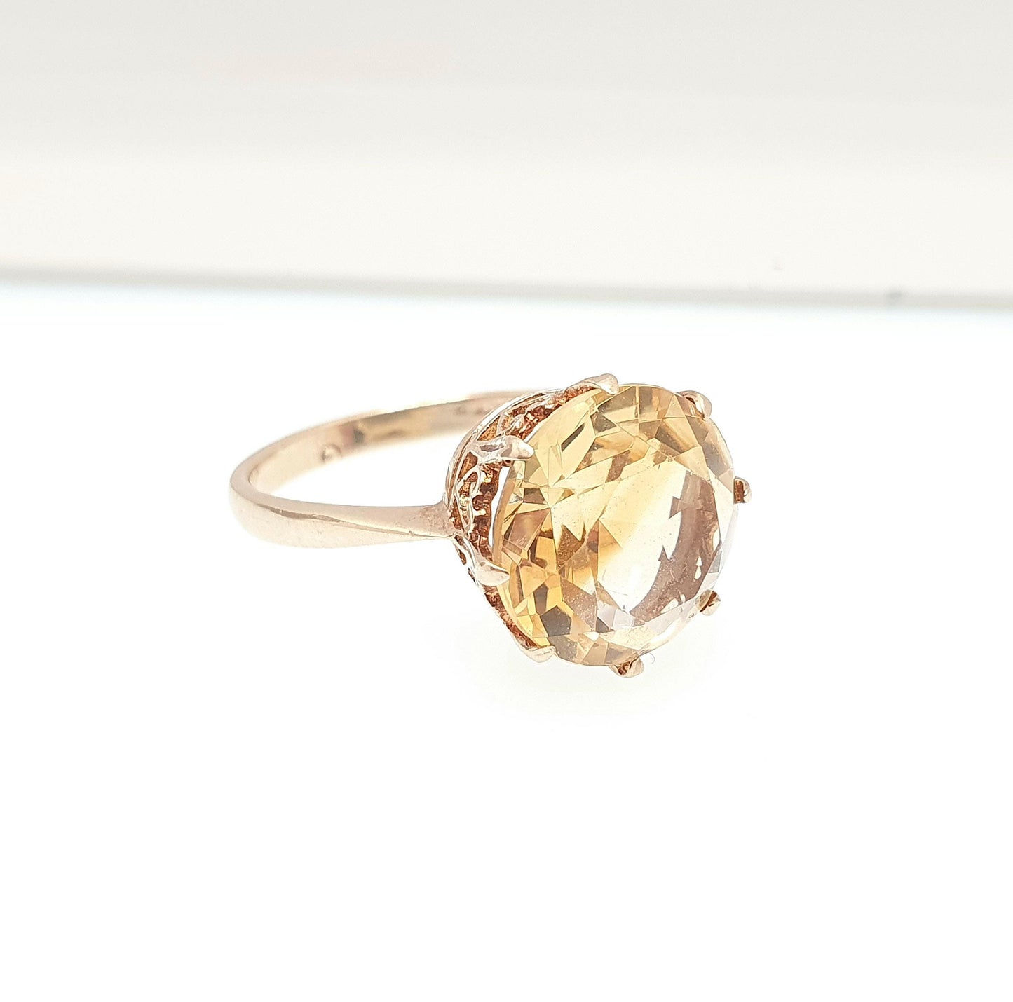 Antique 9k 9ct Gold Natural Citrine Ring Art Deco Large Solitaire Big Round Cut Solid 9kt 9 Carat Vintage Jewelry Jewellery