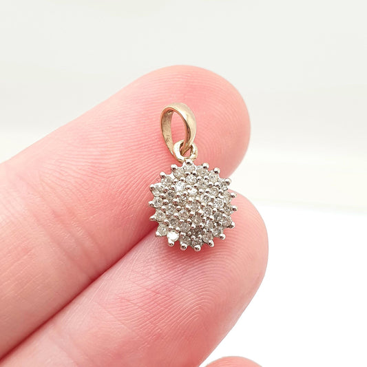 Vintage 9ct Gold 0.25 Carat Diamond Necklace Pendant Cluster Solid 9k 375 Natural Diamonds 9kt Sparkly Womens Jewelry Jewellery