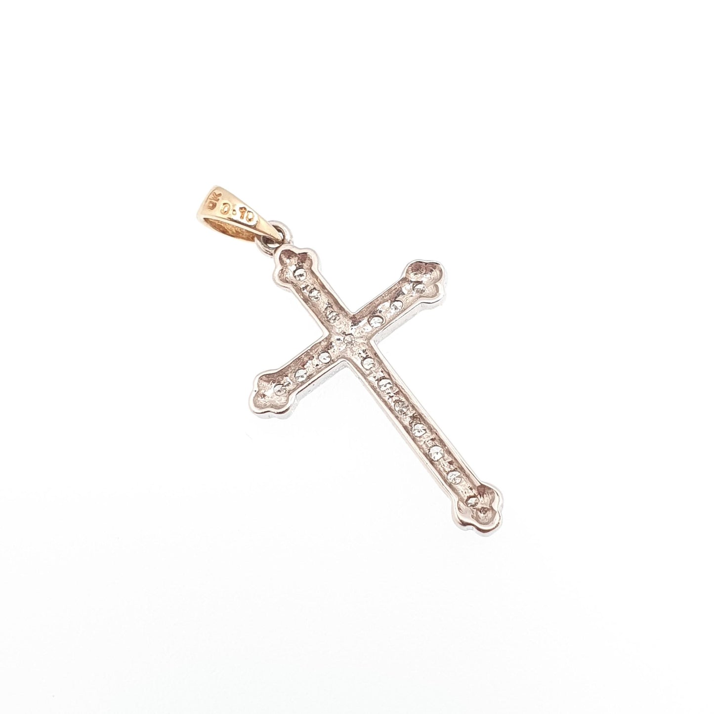 Vintage 9ct Gold Diamond Cross Crucifix Pendant 01.ct of Natural Diamonds Solid 9k 9kt 375 Necklace White Gold Jewelry